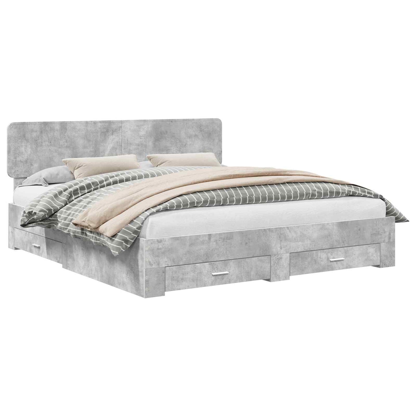 Bedframe met hoofdeinde Beton Grijs 200 x 200 cm Bewerkt hout is nu te koop bij PeponiXL, paradijselijk wonen!