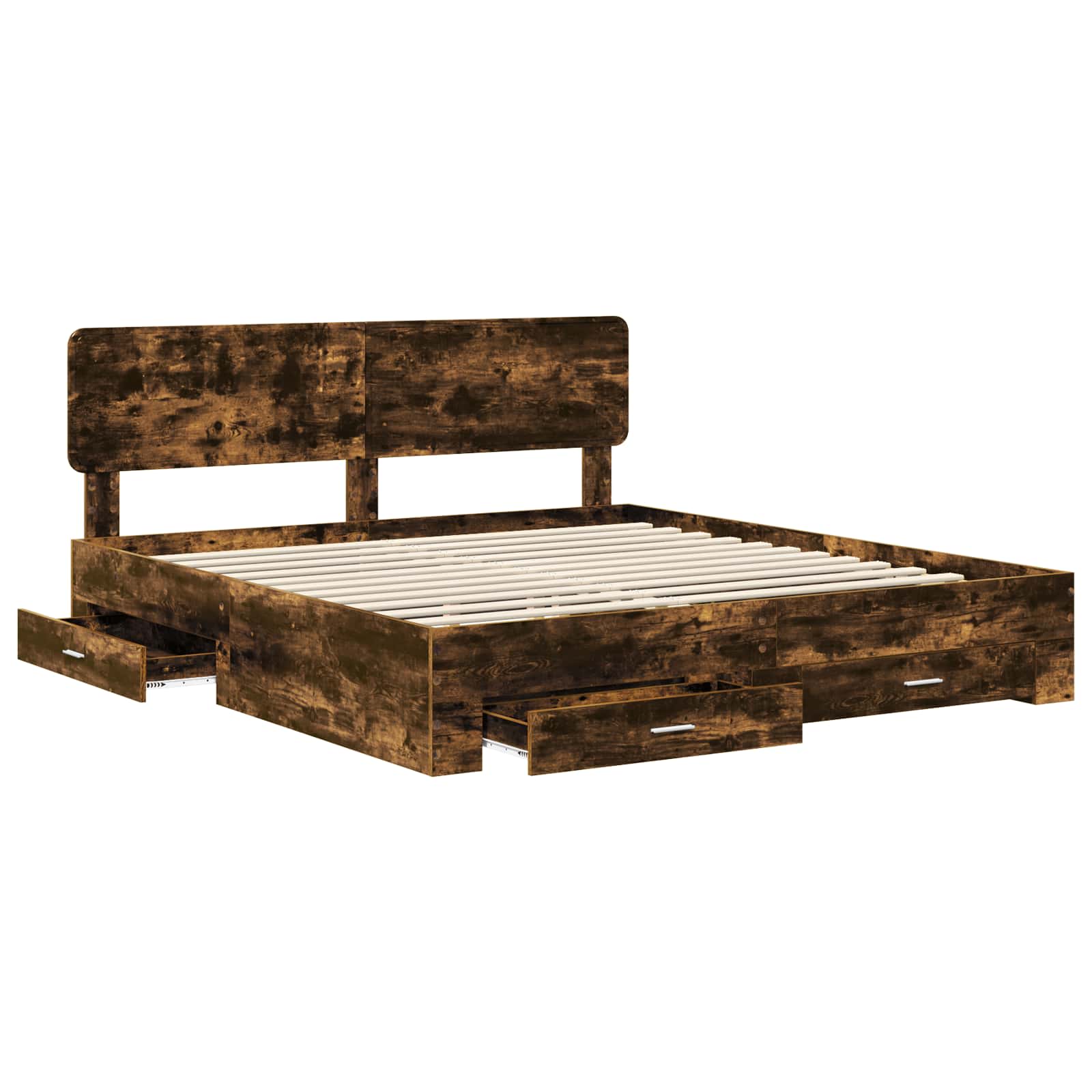 Bedframe met hoofdeinde Gerookt eiken 200 x 200 cm Bewerkt hout is nu te koop bij PeponiXL, paradijselijk wonen!