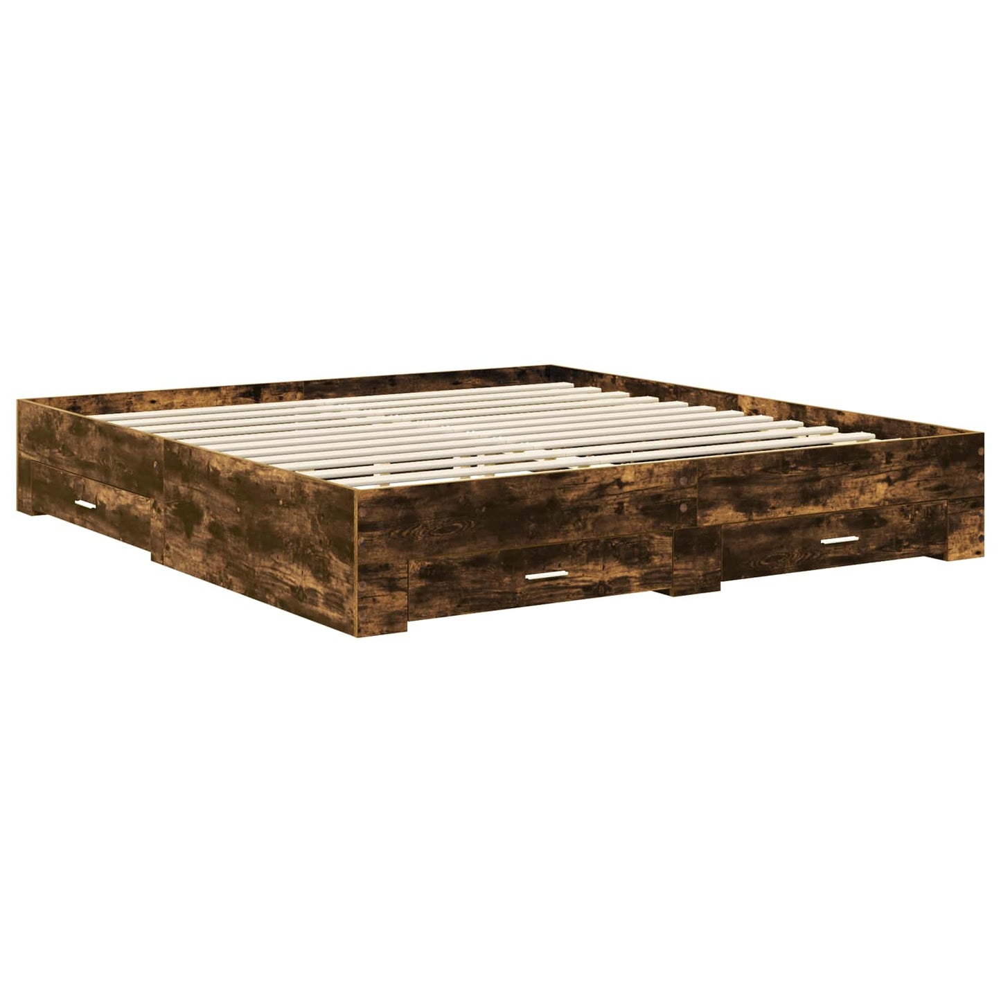 Bedframe met hoofdeinde Gerookt eiken 200 x 200 cm Bewerkt hout is nu te koop bij PeponiXL, paradijselijk wonen!