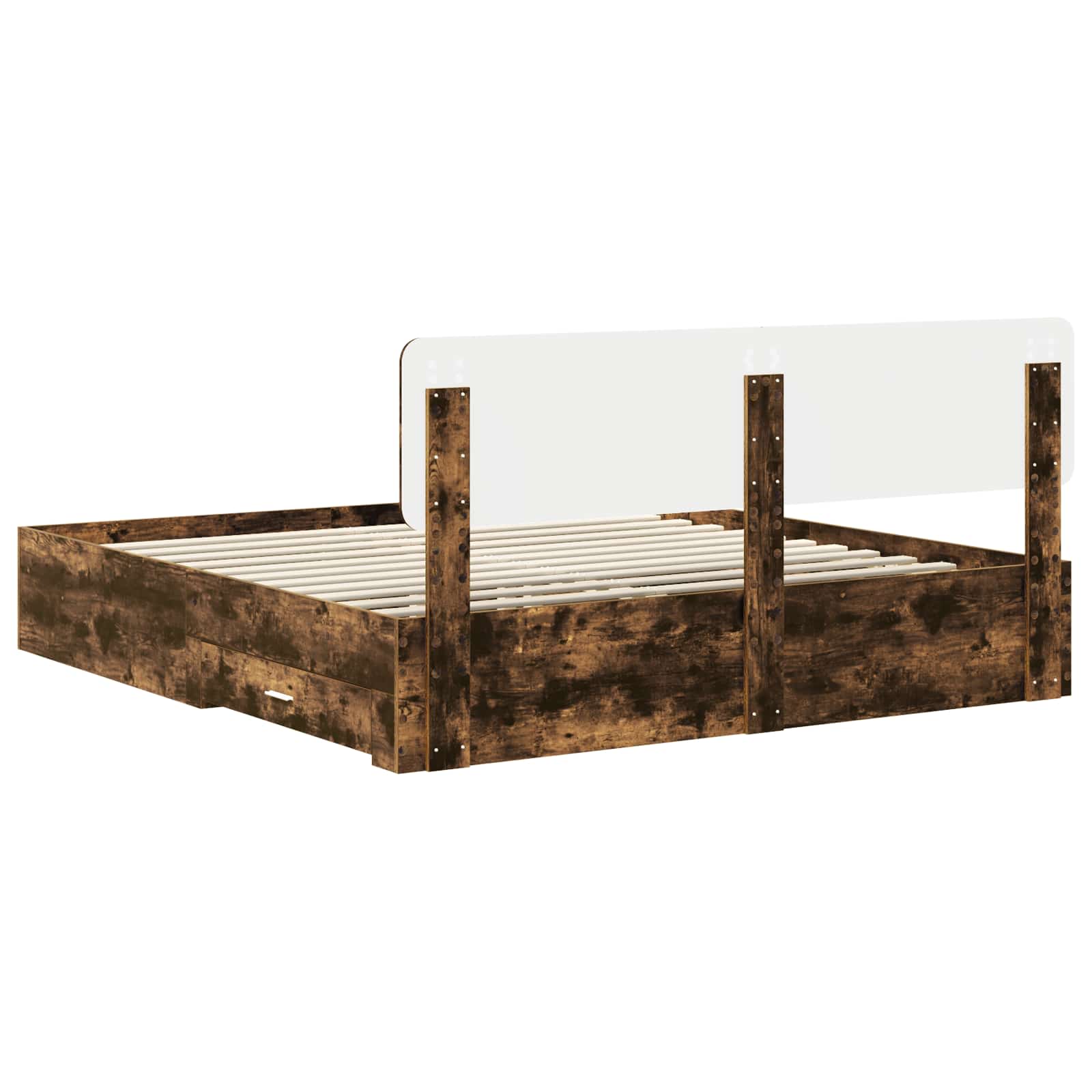 Bedframe met hoofdeinde Gerookt eiken 200 x 200 cm Bewerkt hout is nu te koop bij PeponiXL, paradijselijk wonen!