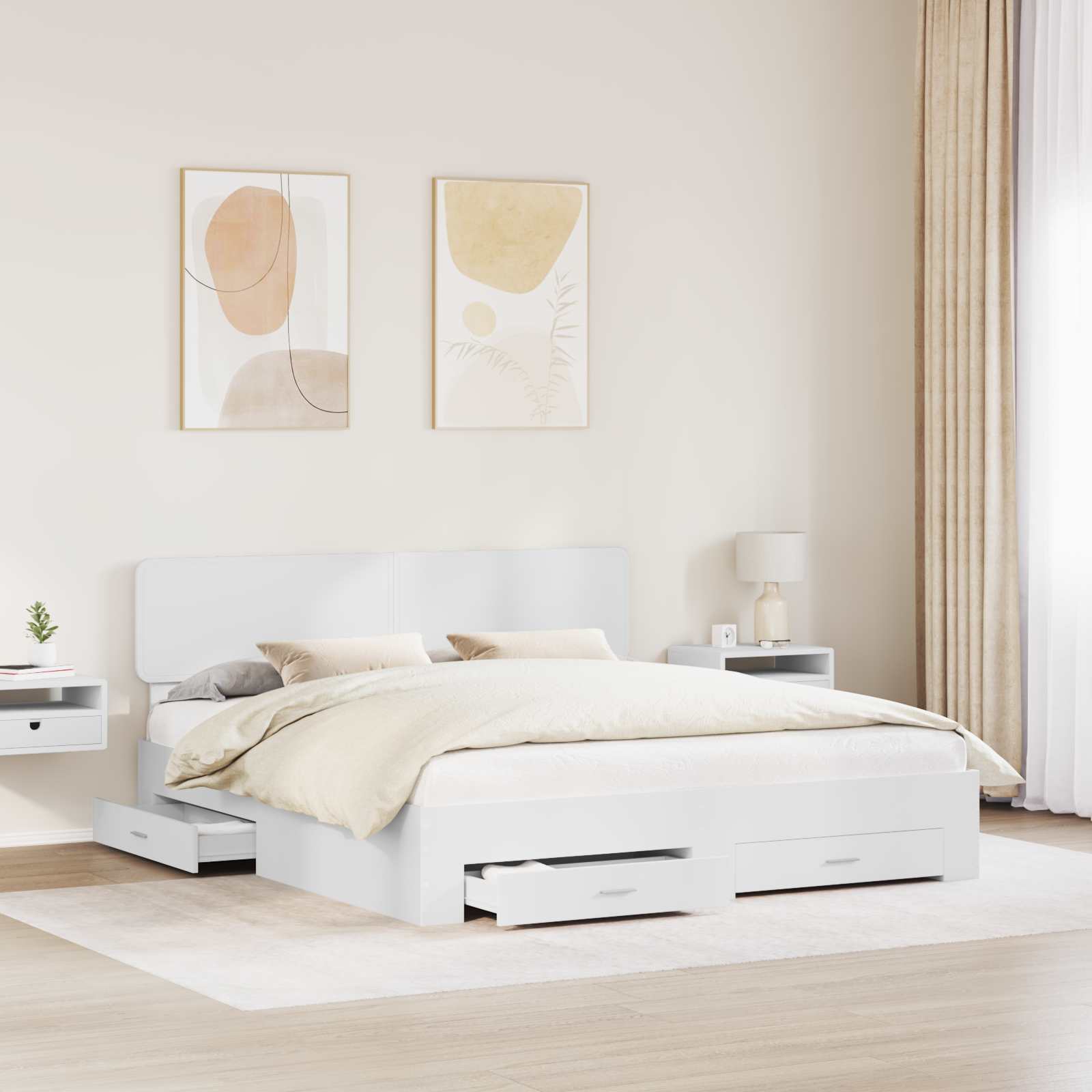 Bedframe met hoofdeinde met lade Wit 180 x 200 cm Bewerkt hout is nu te koop bij PeponiXL, paradijselijk wonen!