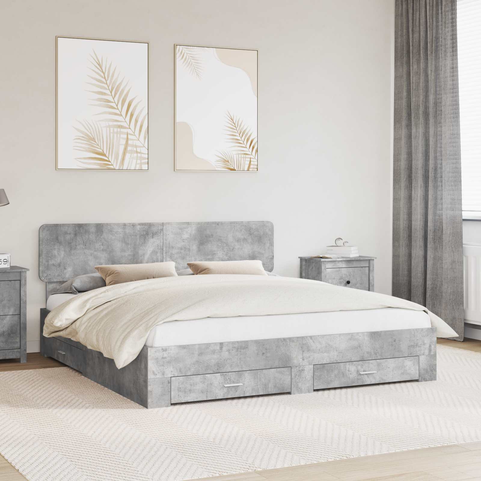 Bedframe met hoofdeinde Beton Grijs 180 x 200 cm Bewerkt hout is nu te koop bij PeponiXL, paradijselijk wonen!