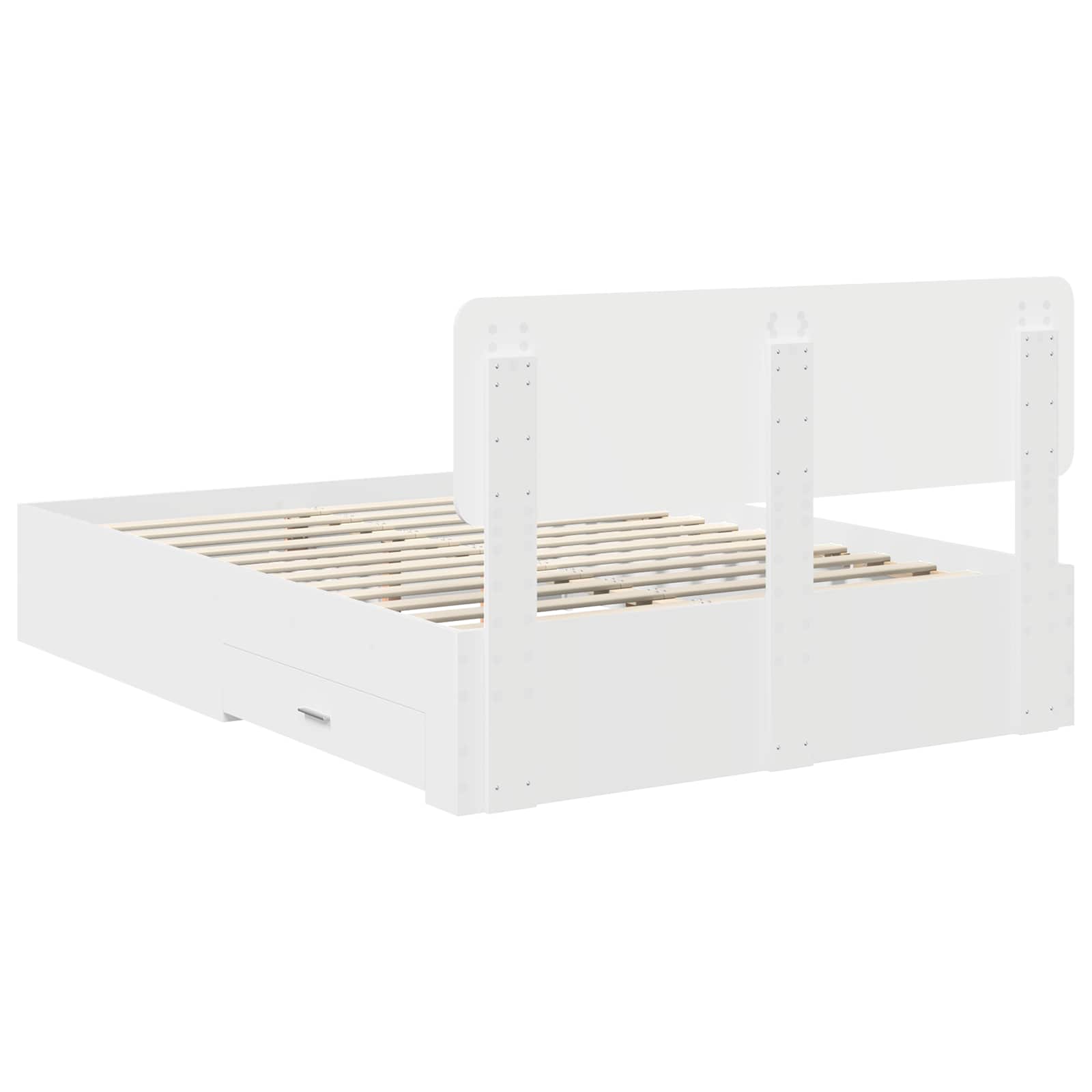 Bedframe met hoofdeinde met lade Wit 160 x 200 cm Bewerkt hout is nu te koop bij PeponiXL, paradijselijk wonen!