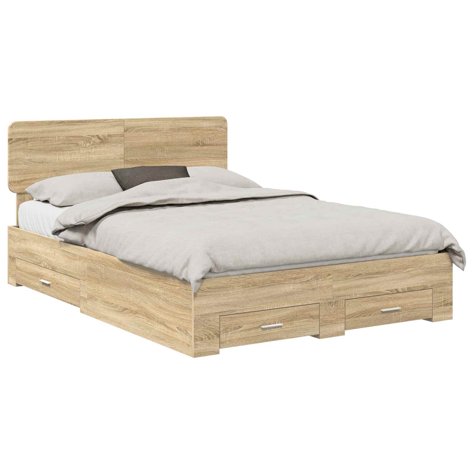 Bedframe met hoofdeinde Sonoma Eiken 150 x 200 cm Bewerkt hout is nu te koop bij PeponiXL, paradijselijk wonen!