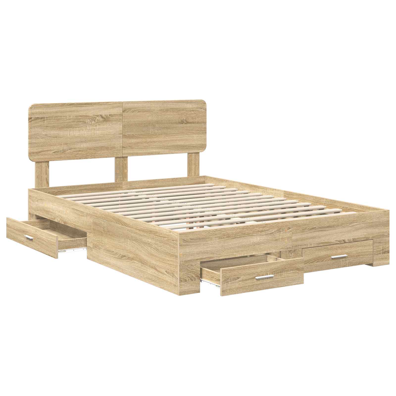 Bedframe met hoofdeinde Sonoma Eiken 150 x 200 cm Bewerkt hout is nu te koop bij PeponiXL, paradijselijk wonen!