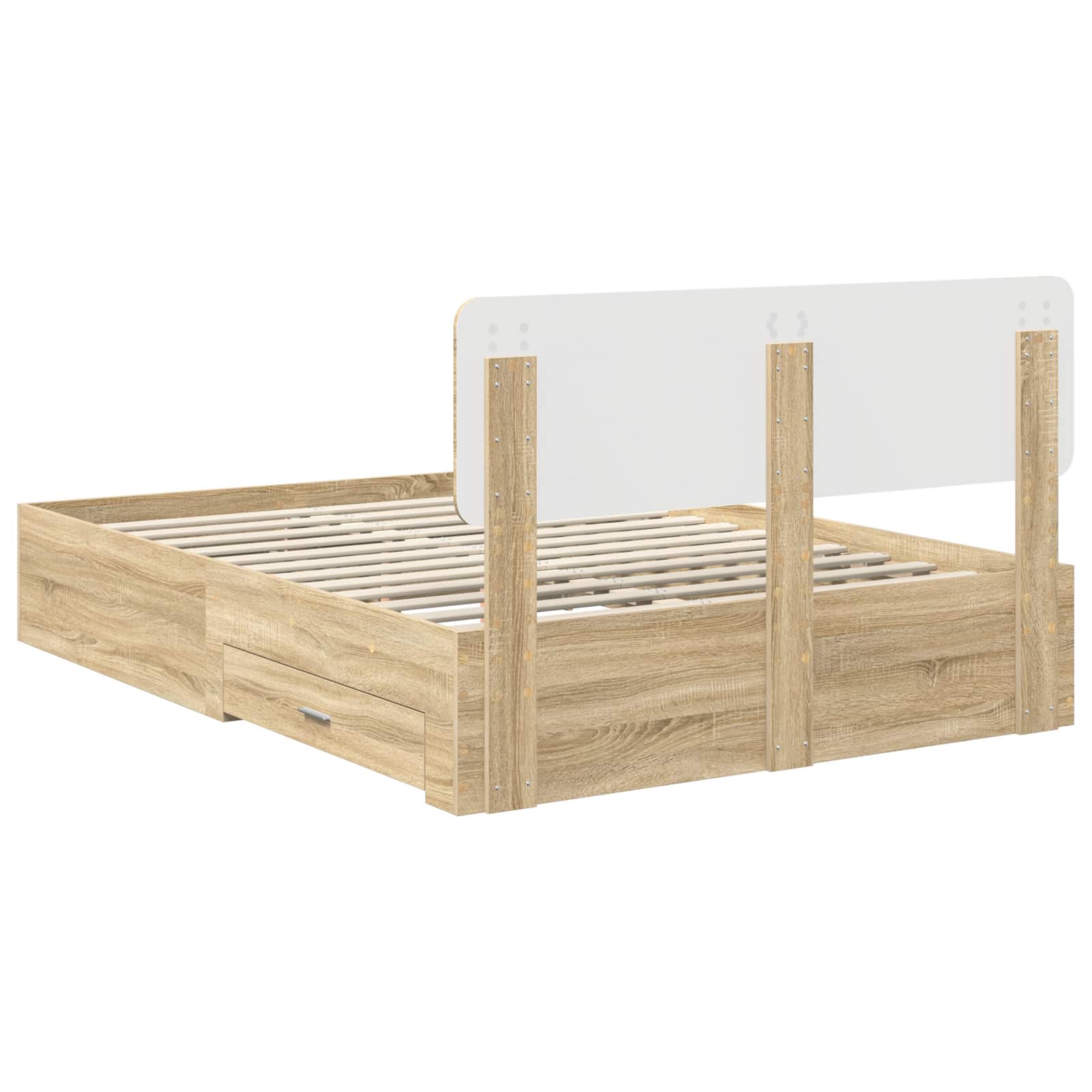 Bedframe met hoofdeinde Sonoma Eiken 150 x 200 cm Bewerkt hout is nu te koop bij PeponiXL, paradijselijk wonen!
