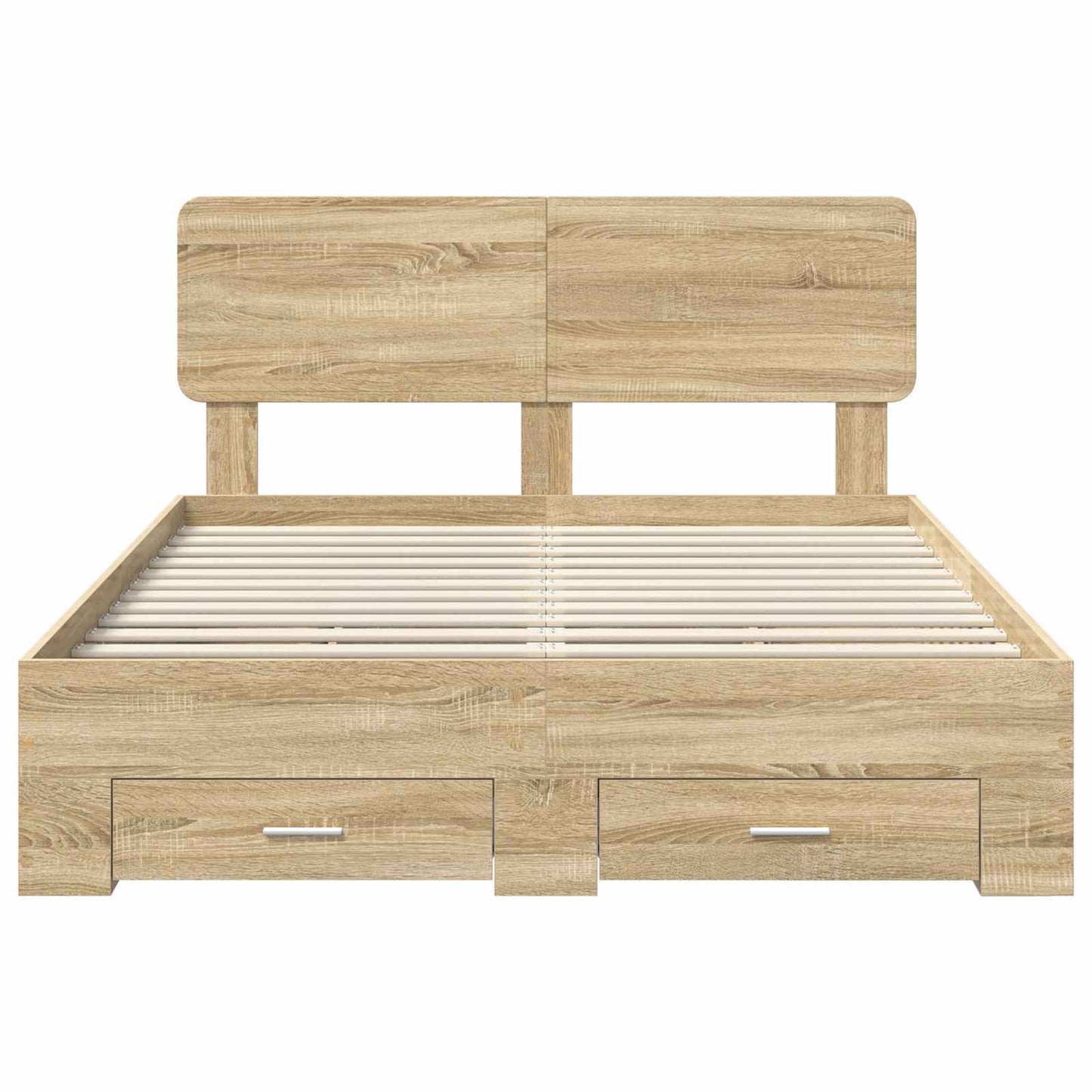 Bedframe met hoofdeinde Sonoma Eiken 150 x 200 cm Bewerkt hout is nu te koop bij PeponiXL, paradijselijk wonen!