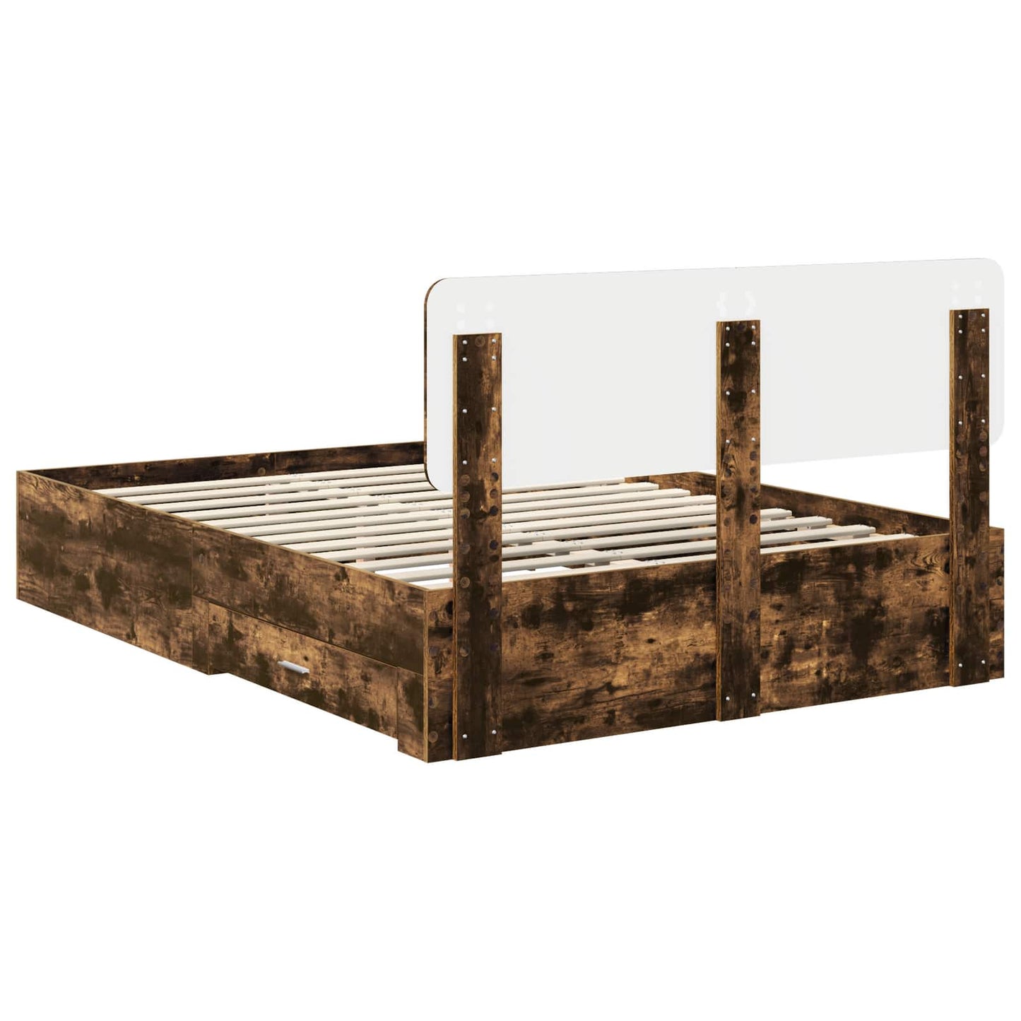 Bedframe met hoofdeinde Gerookt eiken 150 x 200 cm Bewerkt hout is nu te koop bij PeponiXL, paradijselijk wonen!