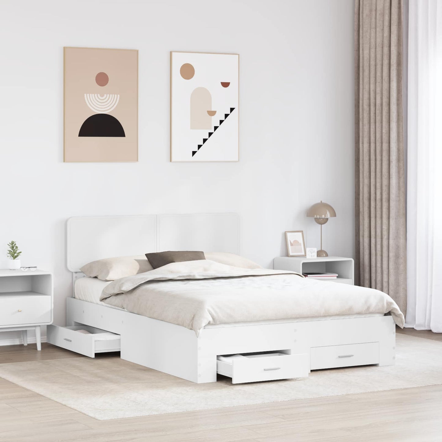 Bedframe met hoofdeinde met lade Wit 140 x 200 cm Bewerkt hout is nu te koop bij PeponiXL, paradijselijk wonen!