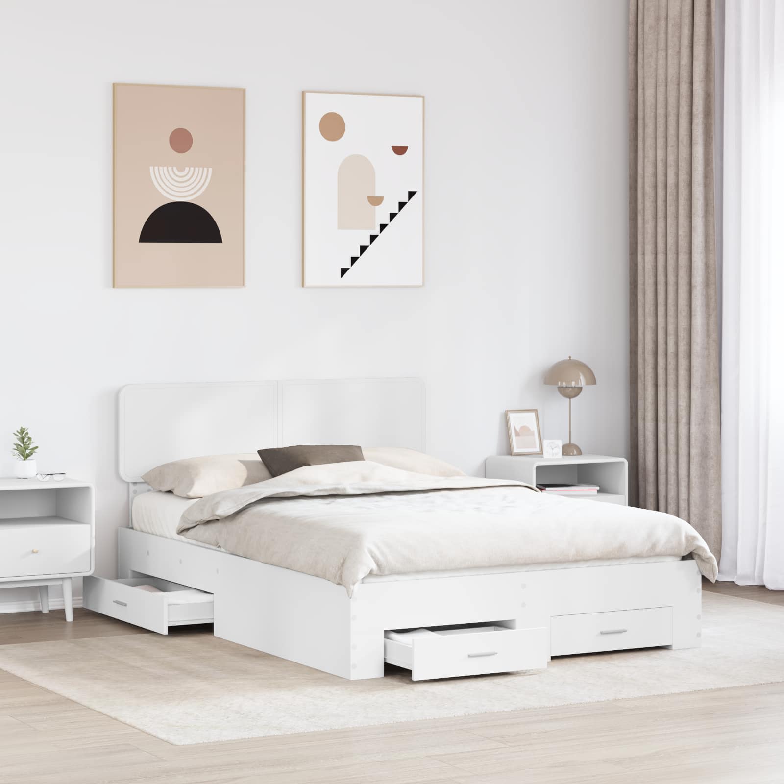 Bedframe met hoofdeinde met lade Wit 140 x 200 cm Bewerkt hout is nu te koop bij PeponiXL, paradijselijk wonen!