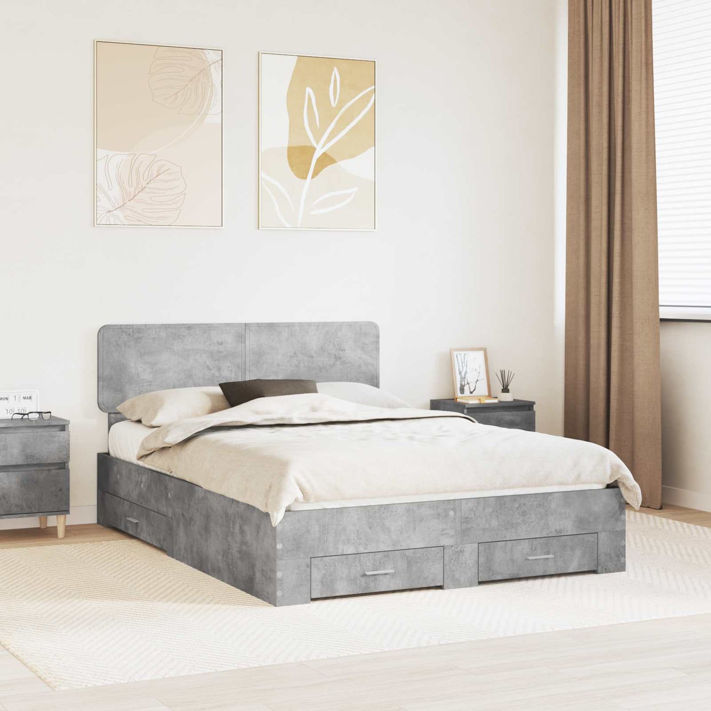 Bedframe met hoofdeinde Beton Grijs 140 x 200 cm Bewerkt hout is nu te koop bij PeponiXL, paradijselijk wonen!