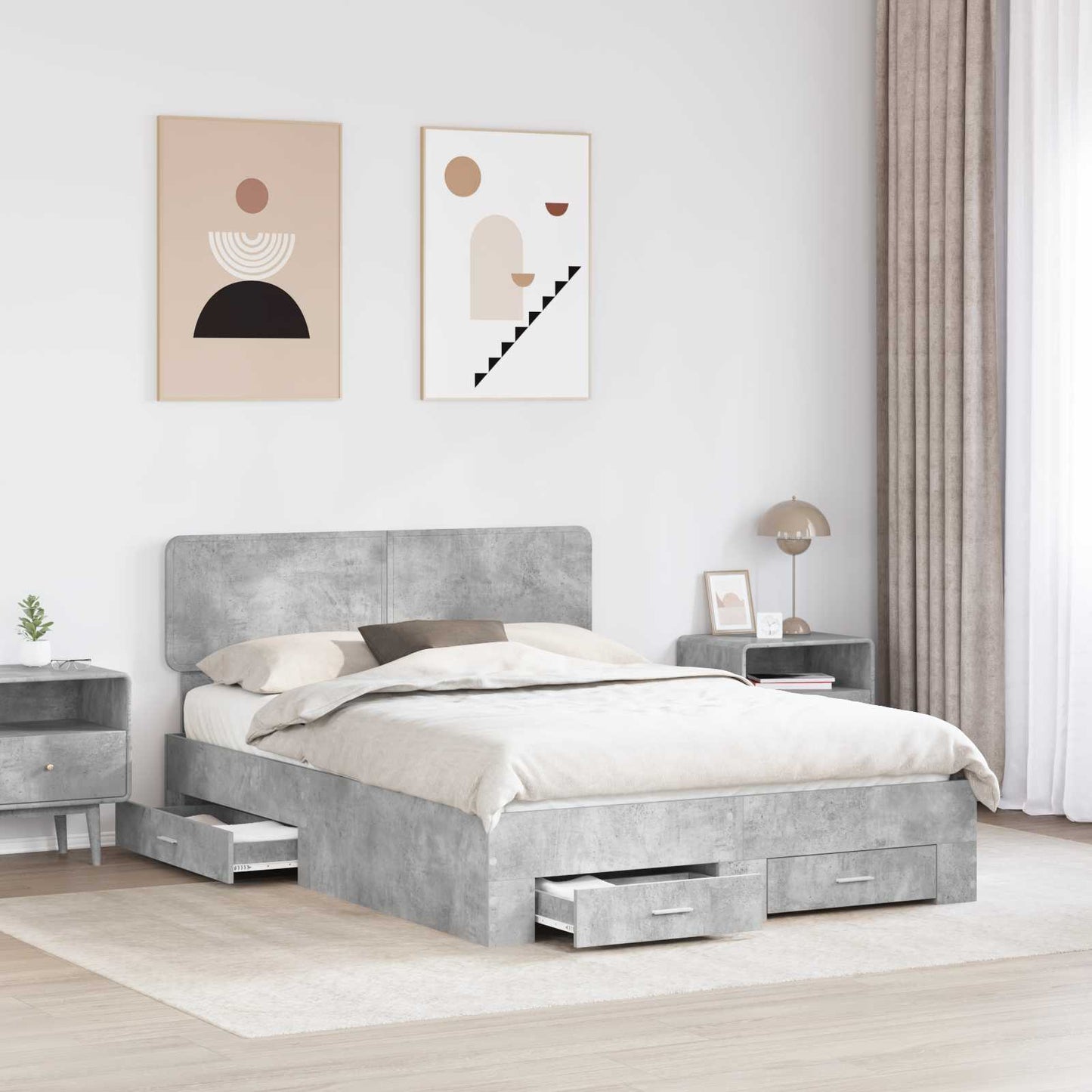 Bedframe met hoofdeinde Beton Grijs 140 x 200 cm Bewerkt hout is nu te koop bij PeponiXL, paradijselijk wonen!