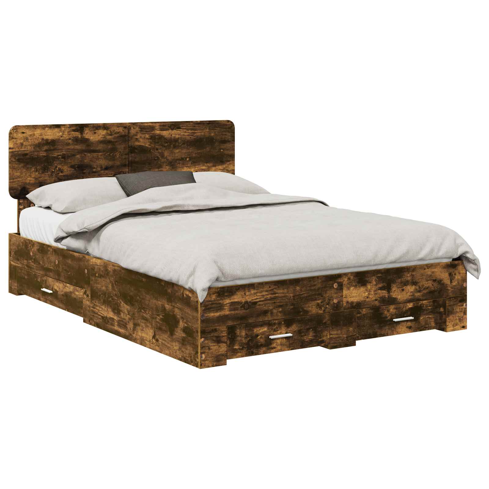 Bedframe met hoofdeinde Gerookt eiken 140 x 200 cm Bewerkt hout is nu te koop bij PeponiXL, paradijselijk wonen!