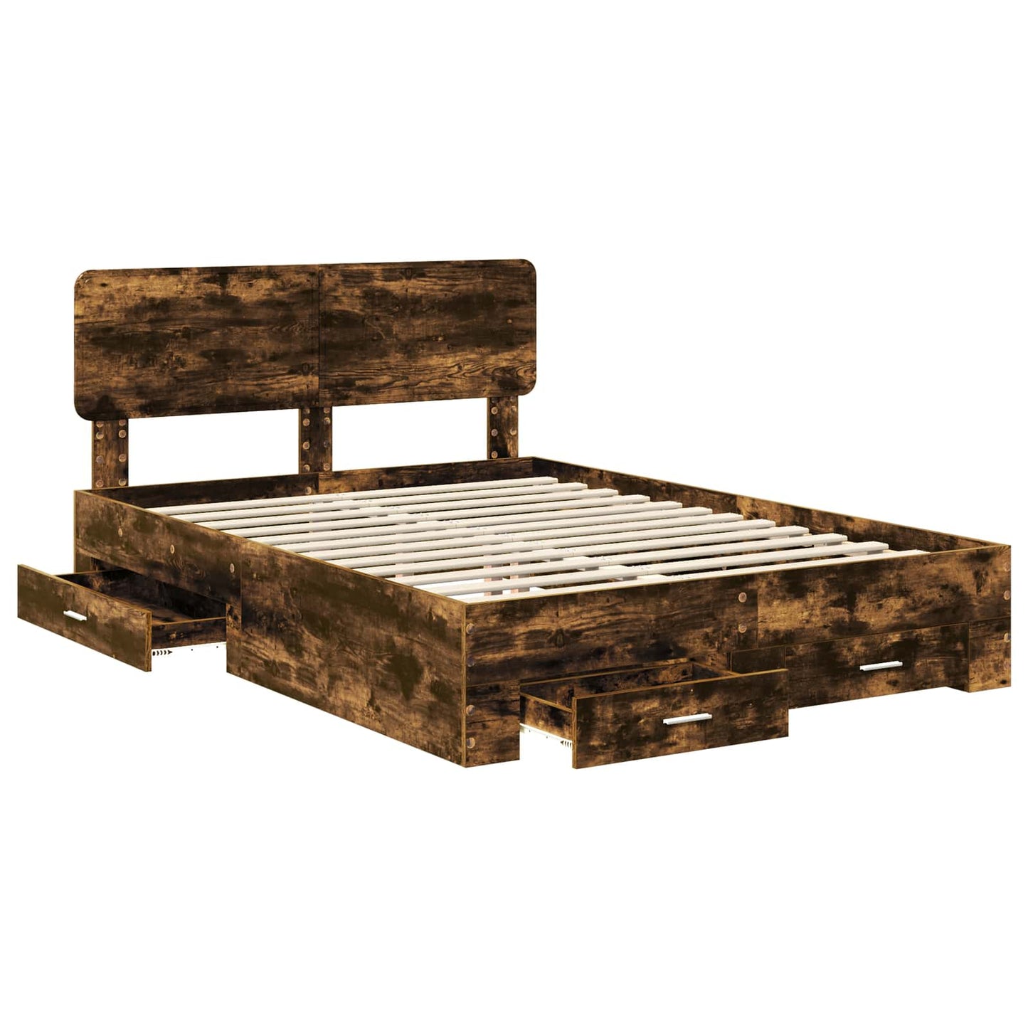 Bedframe met hoofdeinde Gerookt eiken 140 x 200 cm Bewerkt hout is nu te koop bij PeponiXL, paradijselijk wonen!