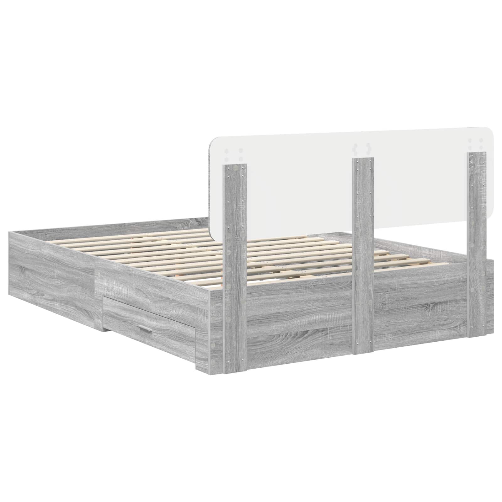 Bedframe met hoofdeinde Grijs Sonoma 140 x 200 cm Bewerkt hout is nu te koop bij PeponiXL, paradijselijk wonen!