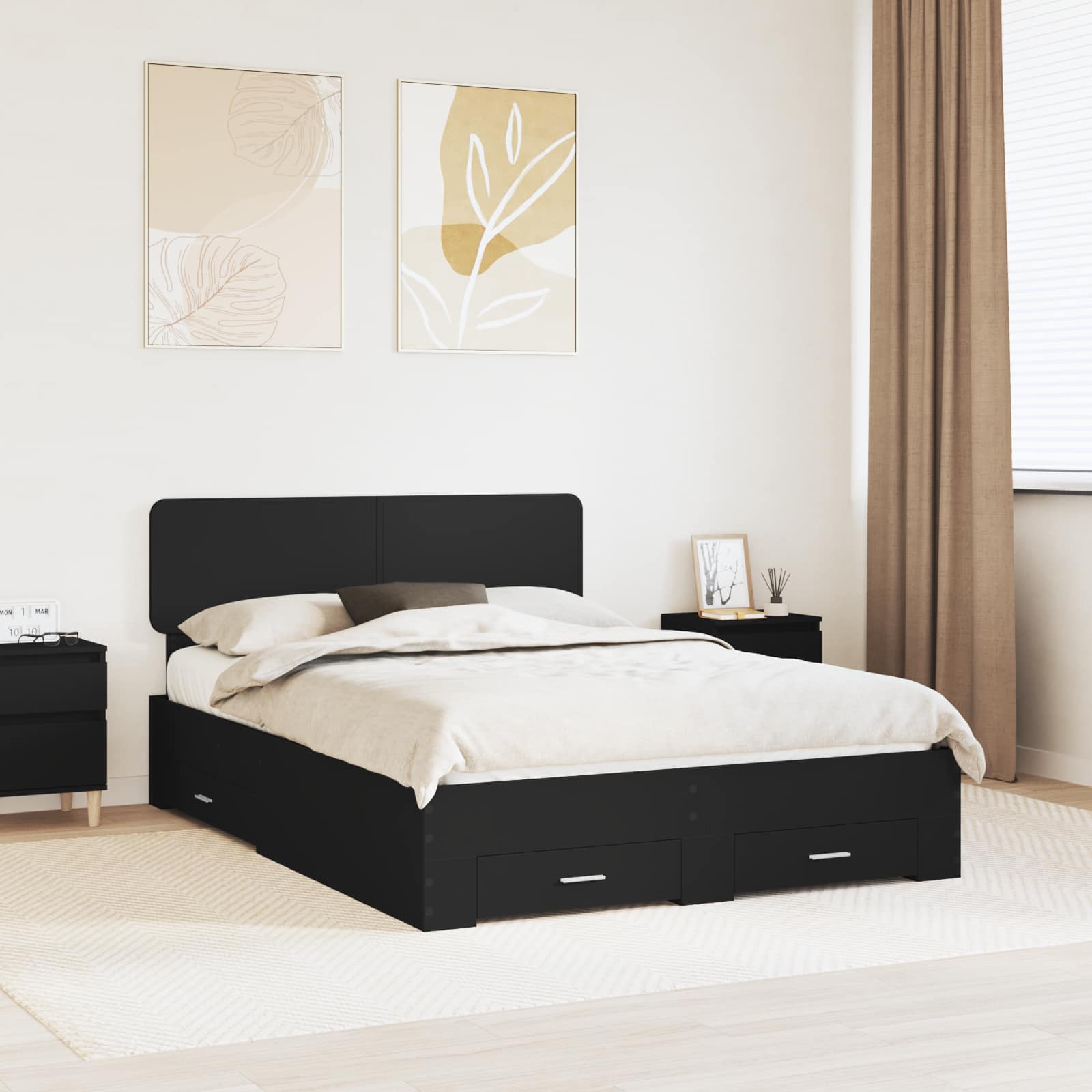 Bedframe met hoofdeinde Zwart 140 x 190 cm Bewerkt hout is nu te koop bij PeponiXL, paradijselijk wonen!