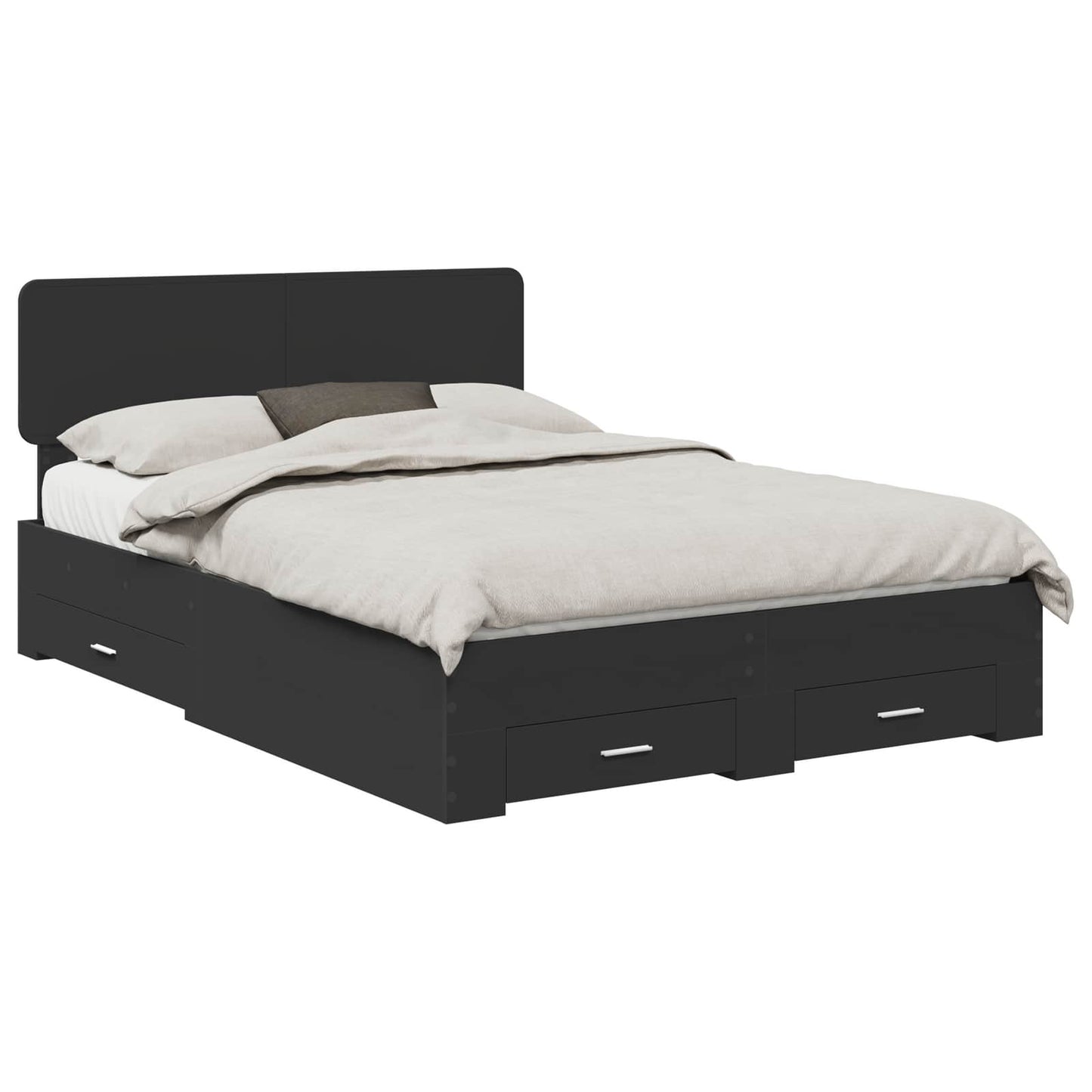 Bedframe met hoofdeinde Zwart 140 x 190 cm Bewerkt hout is nu te koop bij PeponiXL, paradijselijk wonen!