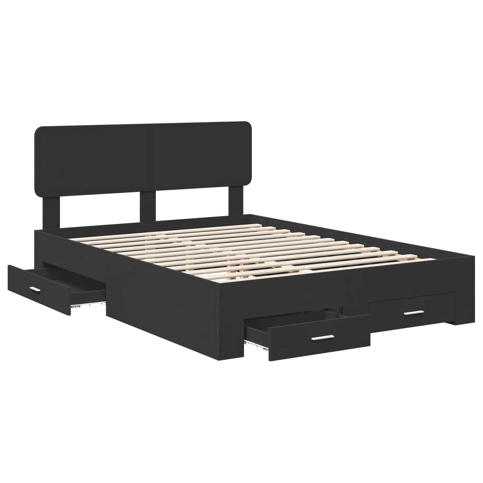 Bedframe met hoofdeinde Zwart 140 x 190 cm Bewerkt hout is nu te koop bij PeponiXL, paradijselijk wonen!