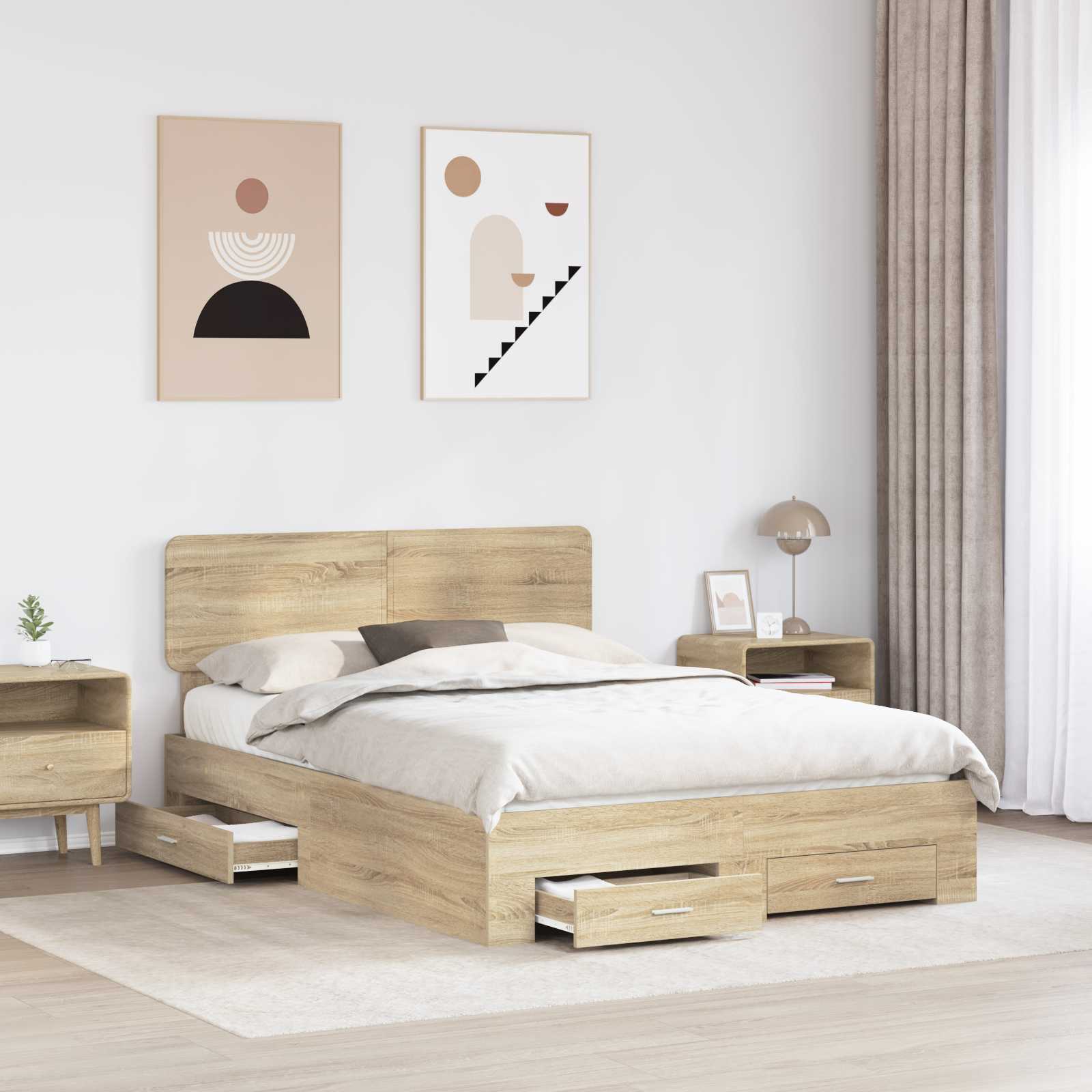 Bedframe met hoofdeinde Sonoma Eiken 140 x 190 cm Bewerkt hout is nu te koop bij PeponiXL, paradijselijk wonen!