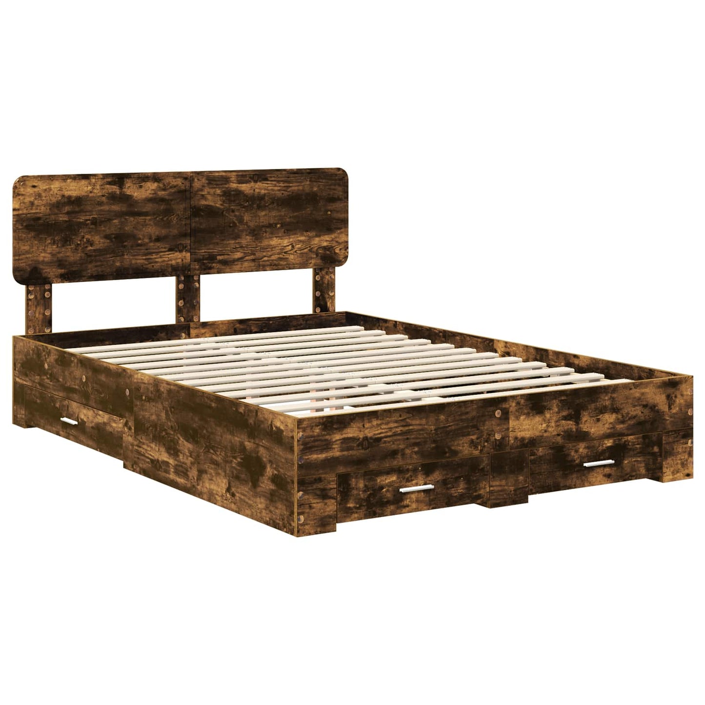 Bedframe met hoofdeinde Gerookt eiken 140 x 190 cm Bewerkt hout is nu te koop bij PeponiXL, paradijselijk wonen!
