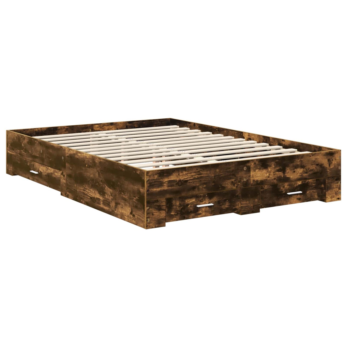 Bedframe met hoofdeinde Gerookt eiken 140 x 190 cm Bewerkt hout is nu te koop bij PeponiXL, paradijselijk wonen!
