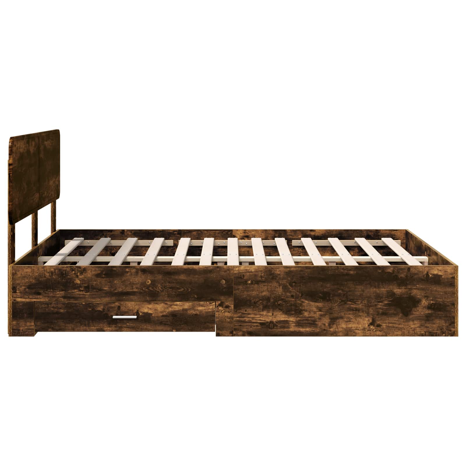 Bedframe met hoofdeinde Gerookt eiken 140 x 190 cm Bewerkt hout is nu te koop bij PeponiXL, paradijselijk wonen!
