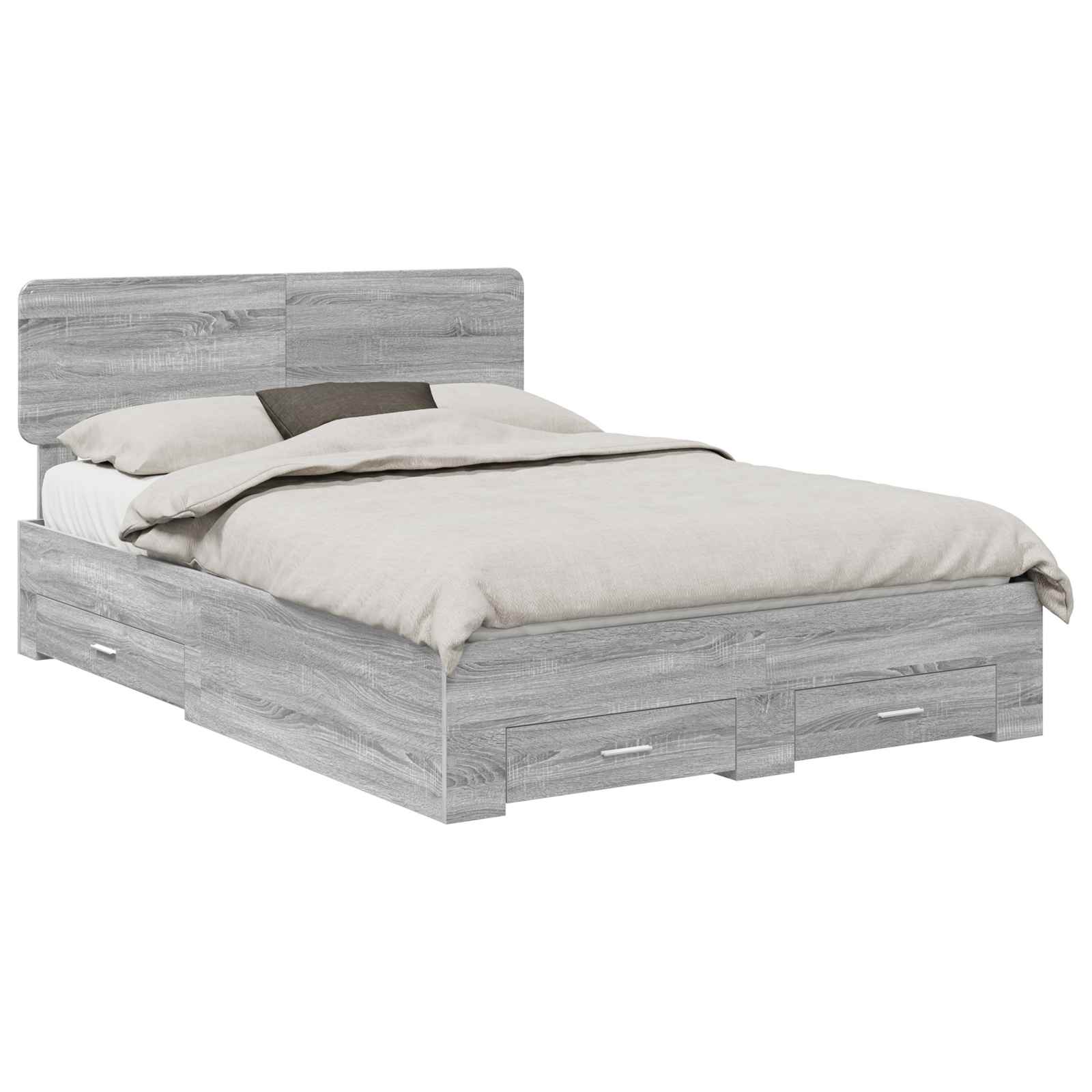Bedframe met hoofdeinde Grijs Sonoma 140 x 190 cm Bewerkt hout is nu te koop bij PeponiXL, paradijselijk wonen!