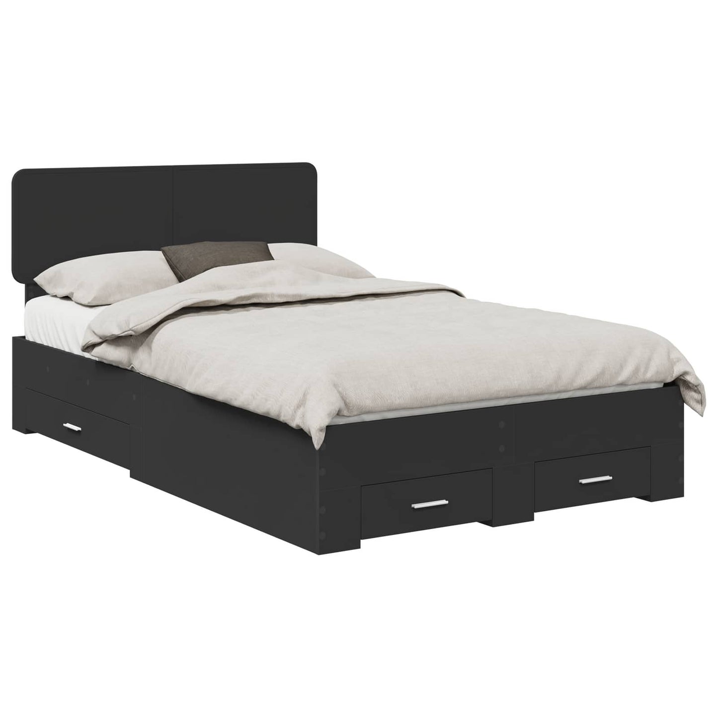 Bedframe met hoofdeinde Zwart 135 x 190 cm Bewerkt hout is nu te koop bij PeponiXL, paradijselijk wonen!