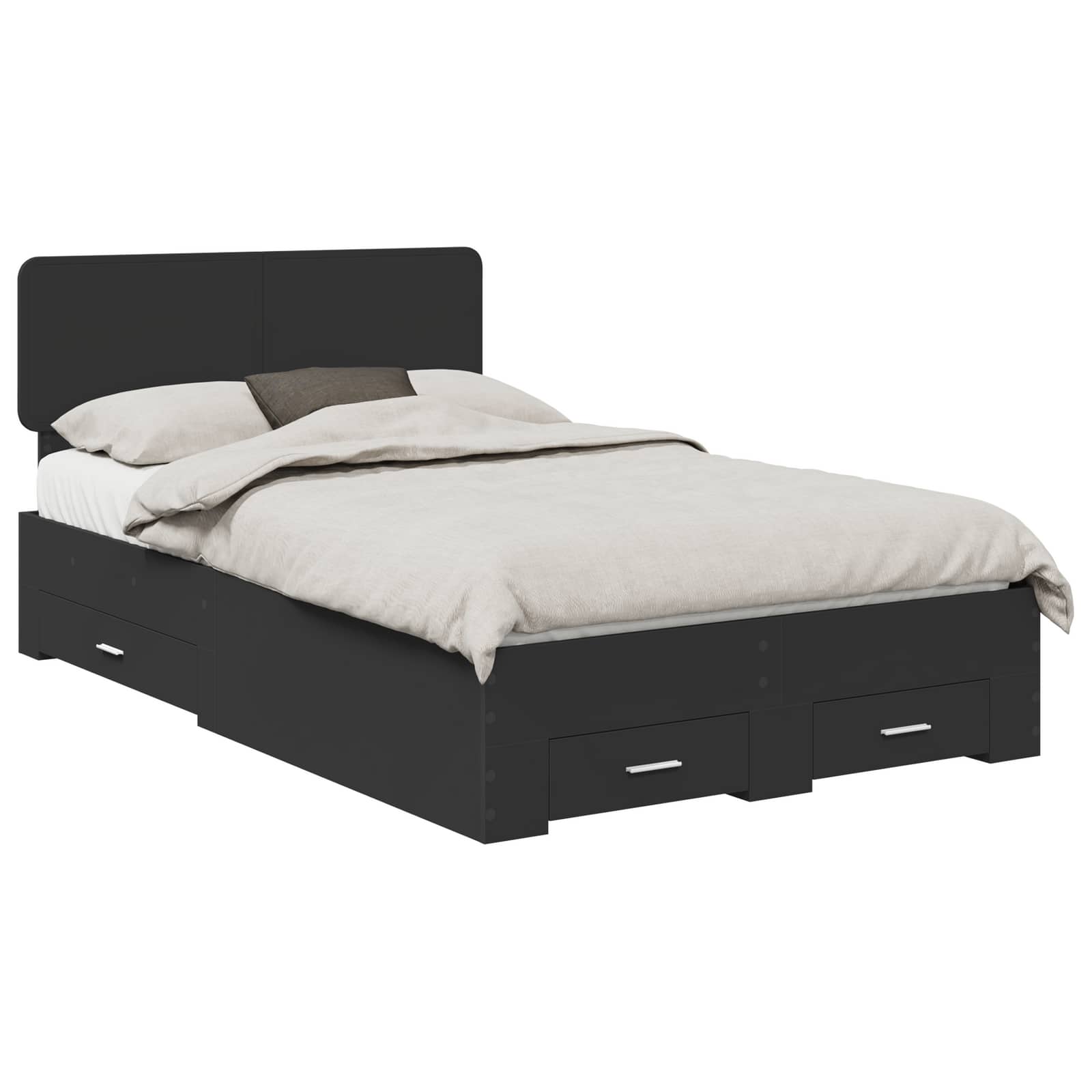 Bedframe met hoofdeinde Zwart 135 x 190 cm Bewerkt hout is nu te koop bij PeponiXL, paradijselijk wonen!