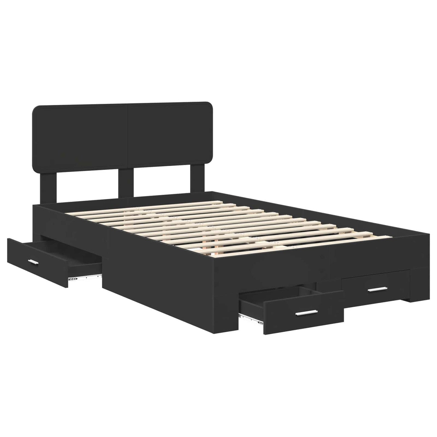 Bedframe met hoofdeinde Zwart 135 x 190 cm Bewerkt hout is nu te koop bij PeponiXL, paradijselijk wonen!