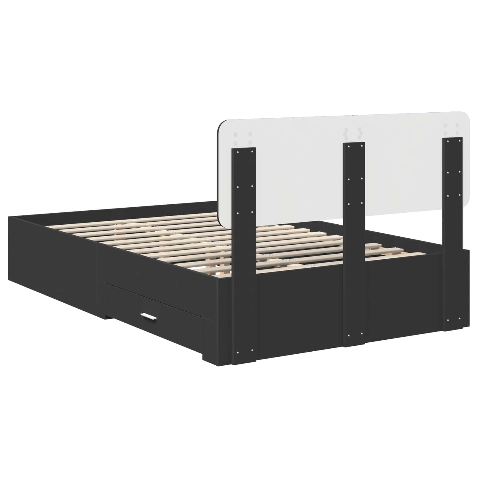 Bedframe met hoofdeinde Zwart 135 x 190 cm Bewerkt hout is nu te koop bij PeponiXL, paradijselijk wonen!
