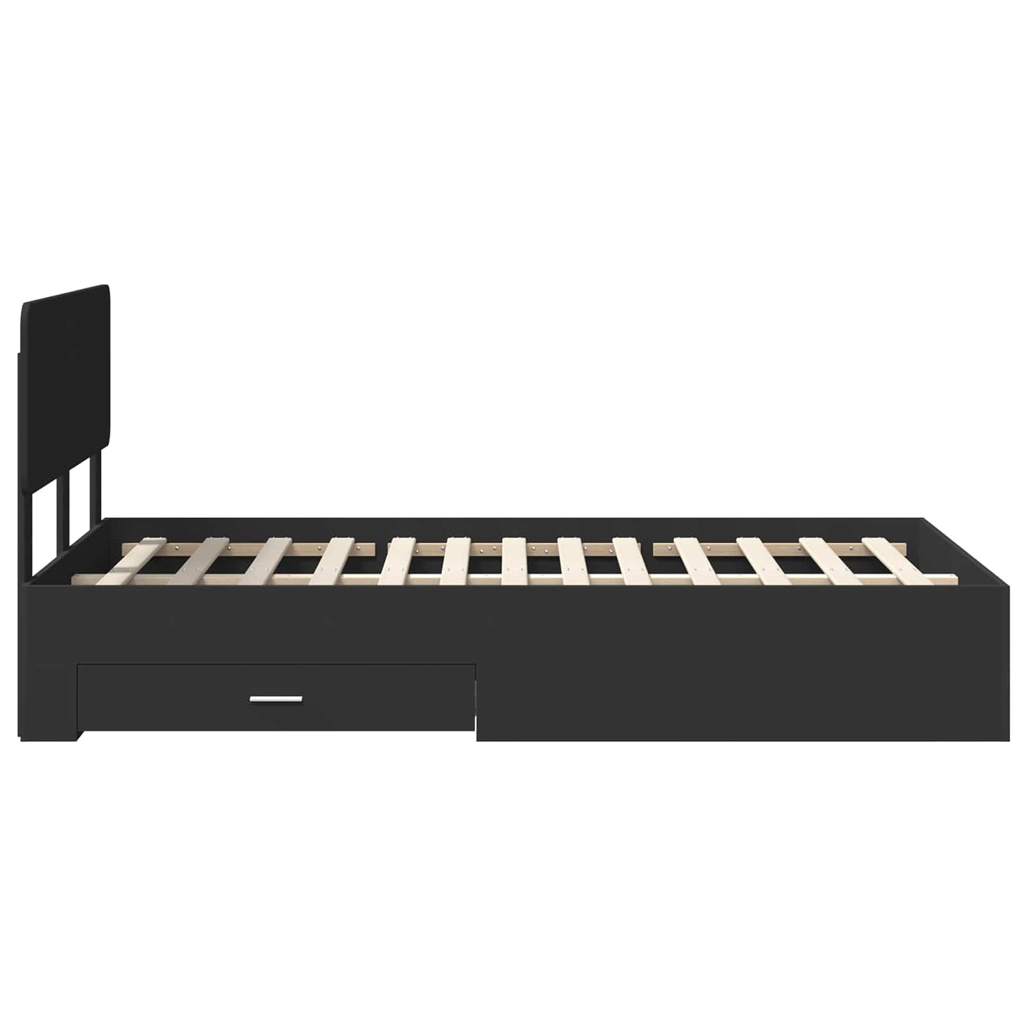 Bedframe met hoofdeinde Zwart 135 x 190 cm Bewerkt hout is nu te koop bij PeponiXL, paradijselijk wonen!