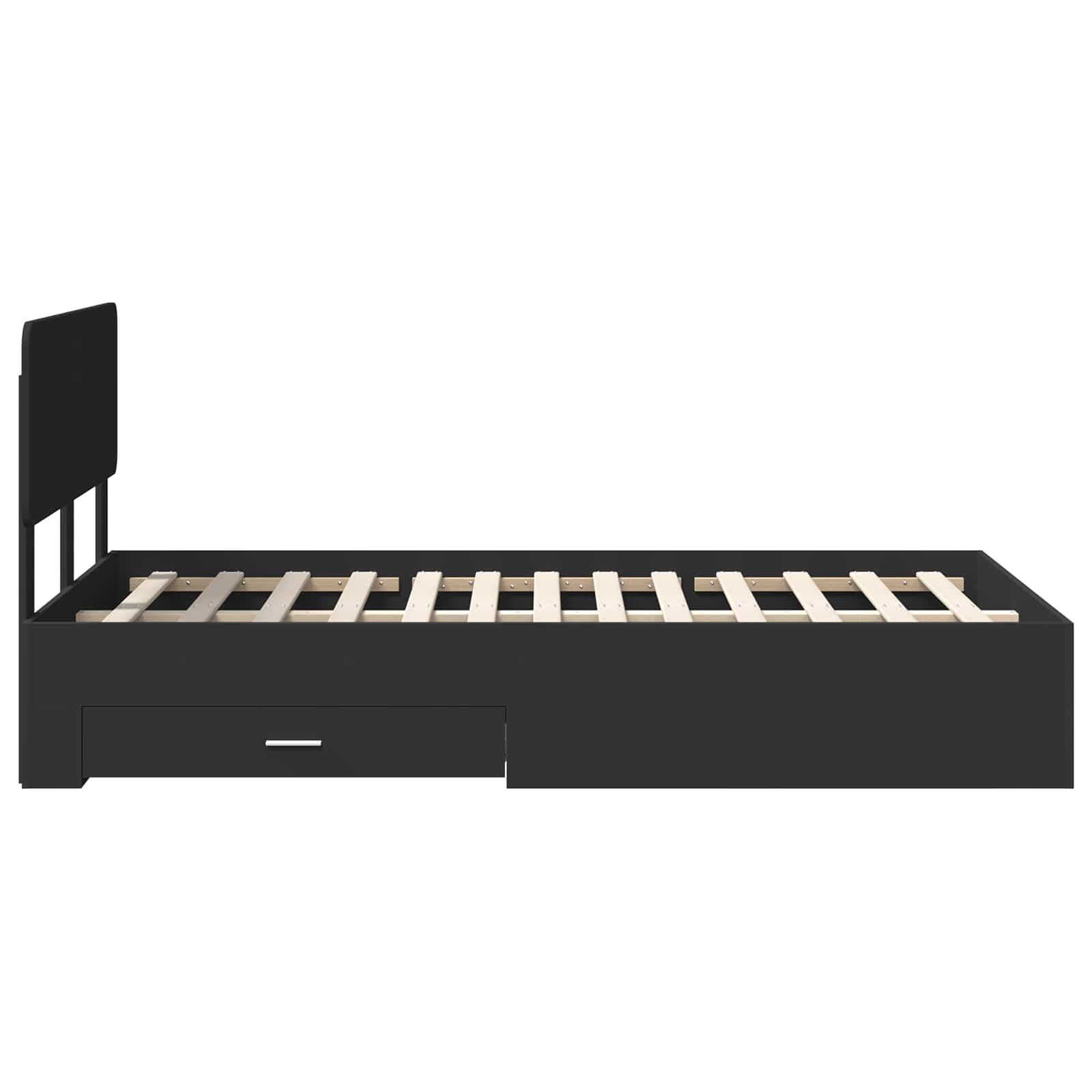 Bedframe met hoofdeinde Zwart 135 x 190 cm Bewerkt hout is nu te koop bij PeponiXL, paradijselijk wonen!