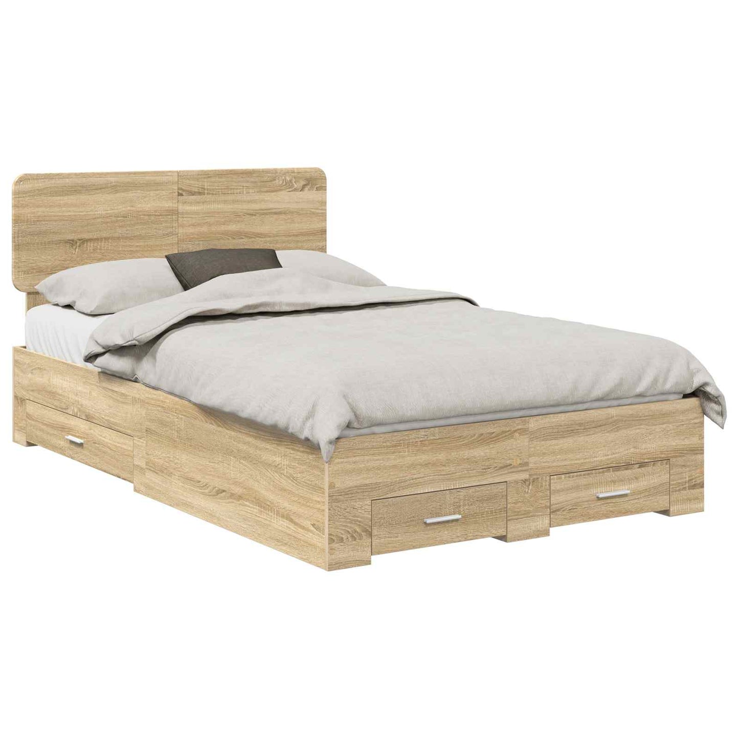 Bedframe met hoofdeinde Sonoma Eiken 135 x 190 cm Bewerkt hout is nu te koop bij PeponiXL, paradijselijk wonen!