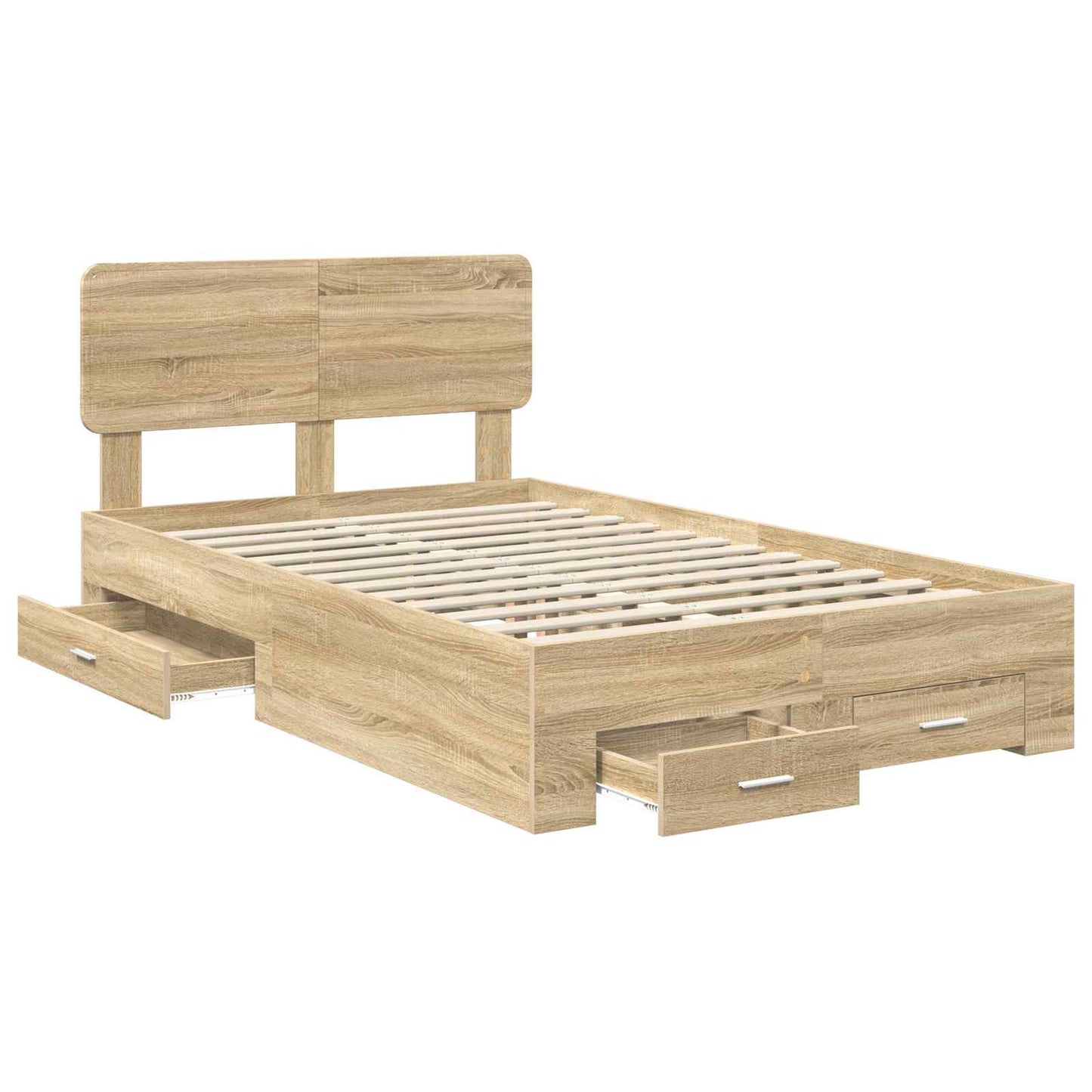 Bedframe met hoofdeinde Sonoma Eiken 135 x 190 cm Bewerkt hout is nu te koop bij PeponiXL, paradijselijk wonen!