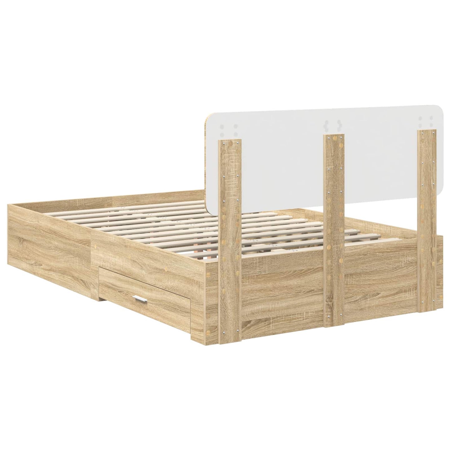 Bedframe met hoofdeinde Sonoma Eiken 135 x 190 cm Bewerkt hout is nu te koop bij PeponiXL, paradijselijk wonen!
