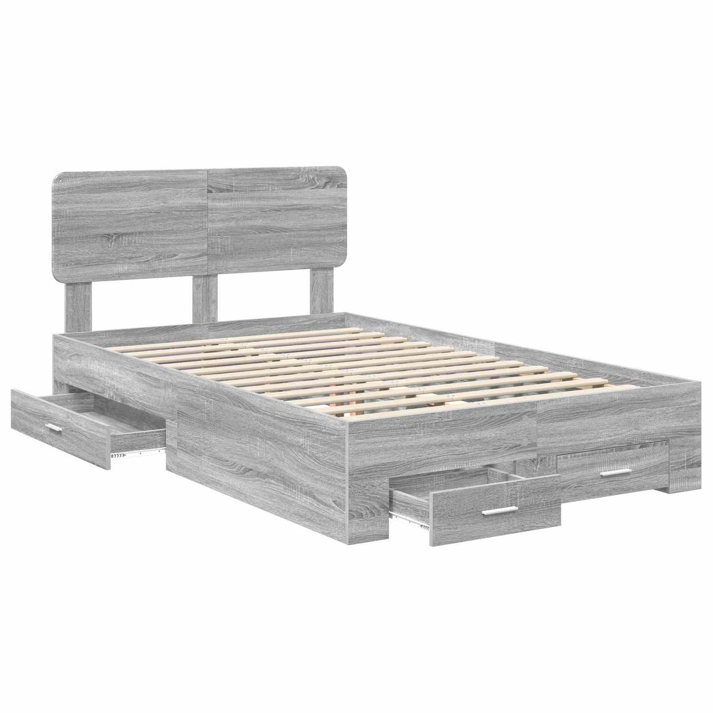 Bedframe met hoofdeinde Grijs Sonoma 135 x 190 cm Bewerkt hout is nu te koop bij PeponiXL, paradijselijk wonen!