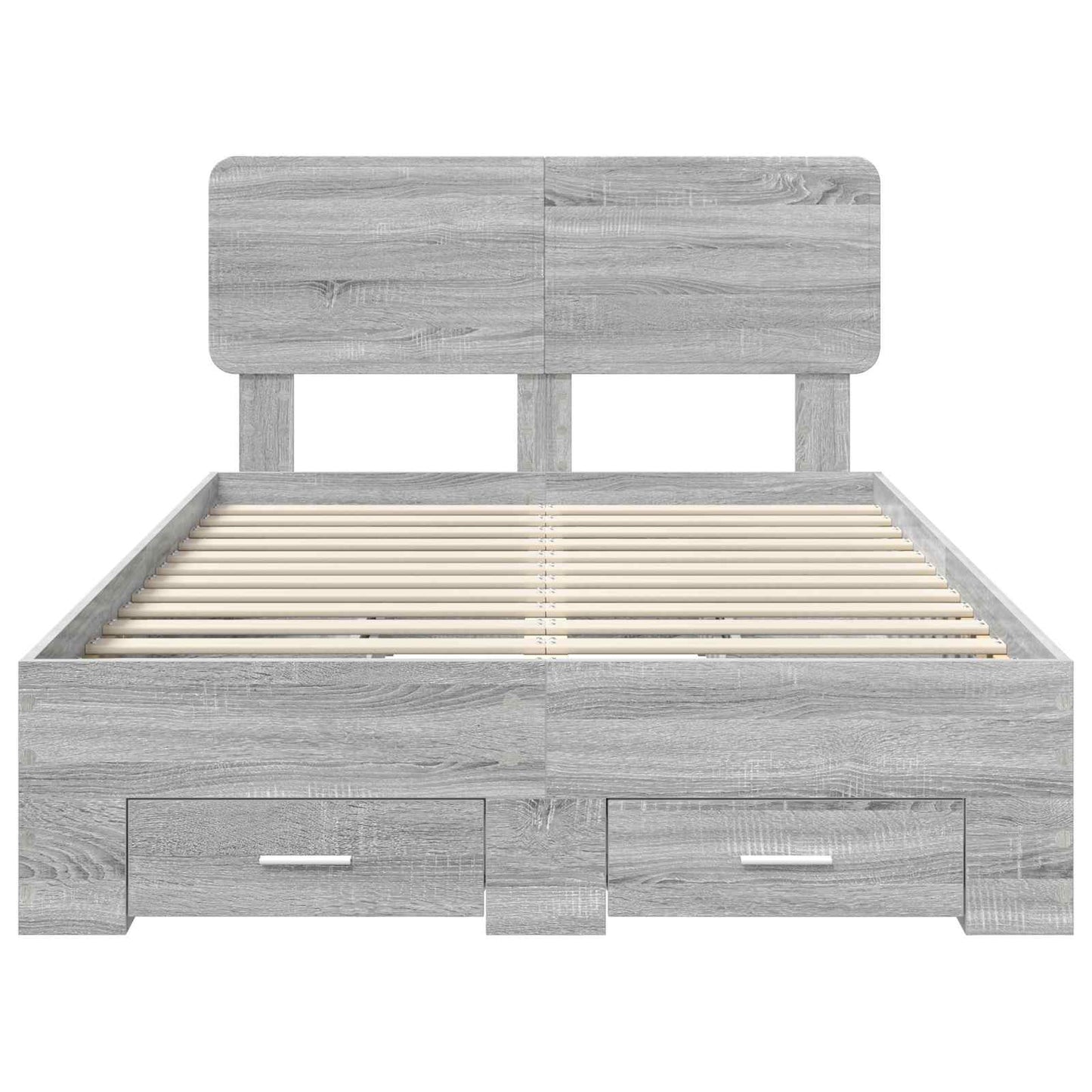 Bedframe met hoofdeinde Grijs Sonoma 135 x 190 cm Bewerkt hout is nu te koop bij PeponiXL, paradijselijk wonen!