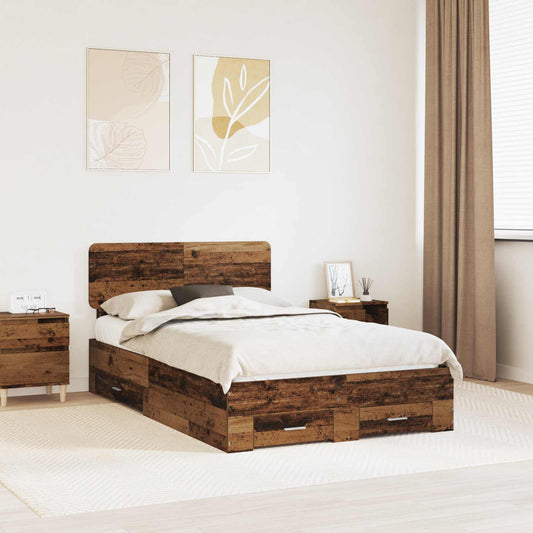 Bedframe met hoofdeinde Oudhout 135 x 190 cm Bewerkt hout is nu te koop bij PeponiXL, paradijselijk wonen!