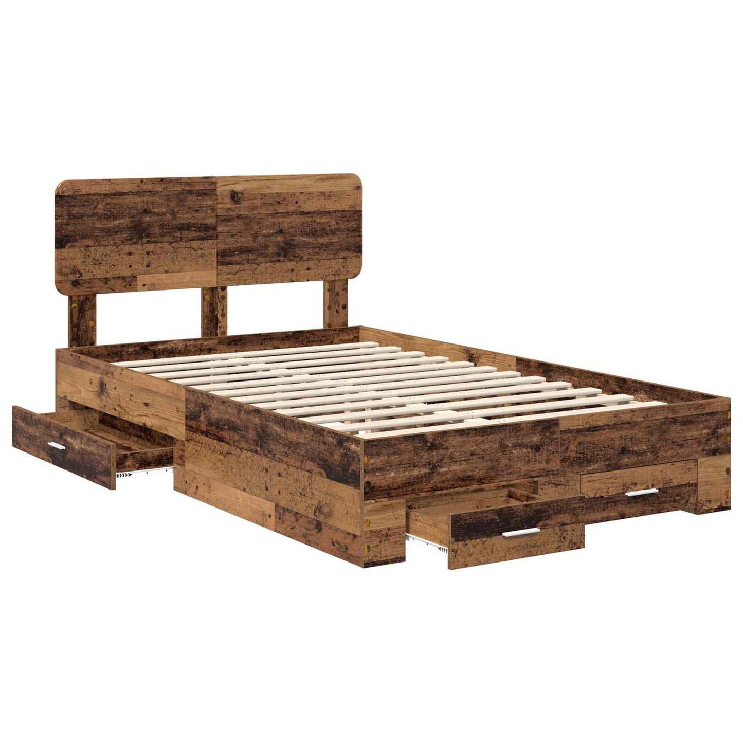 Bedframe met hoofdeinde Oudhout 135 x 190 cm Bewerkt hout