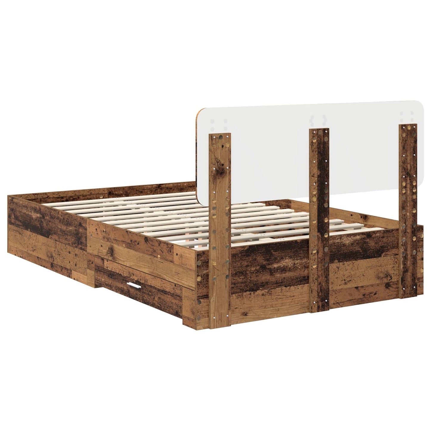 Bedframe met hoofdeinde Oudhout 135 x 190 cm Bewerkt hout