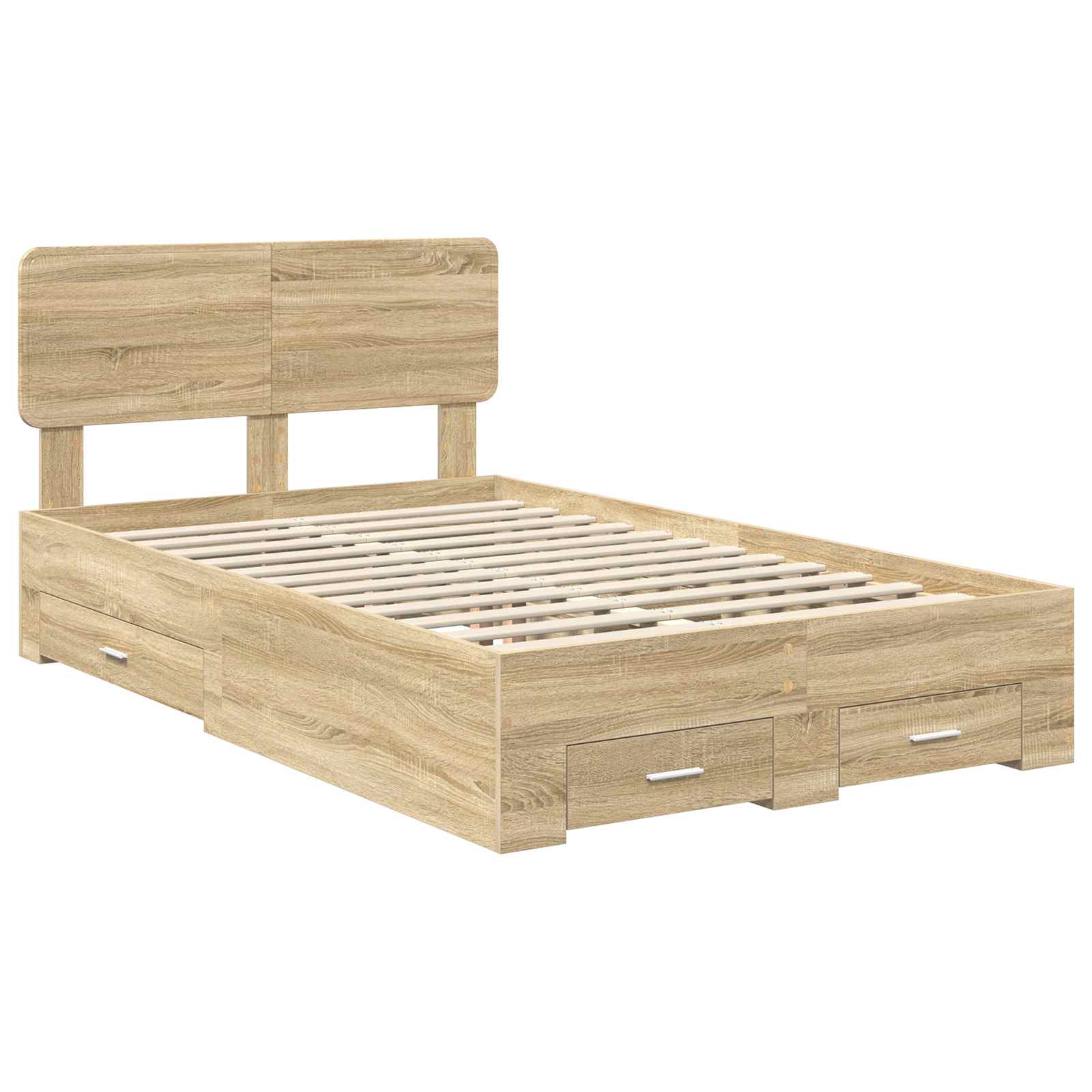 Bedframe met hoofdeinde Sonoma Eiken 120 x 200 cm Bewerkt hout is nu te koop bij PeponiXL, paradijselijk wonen!