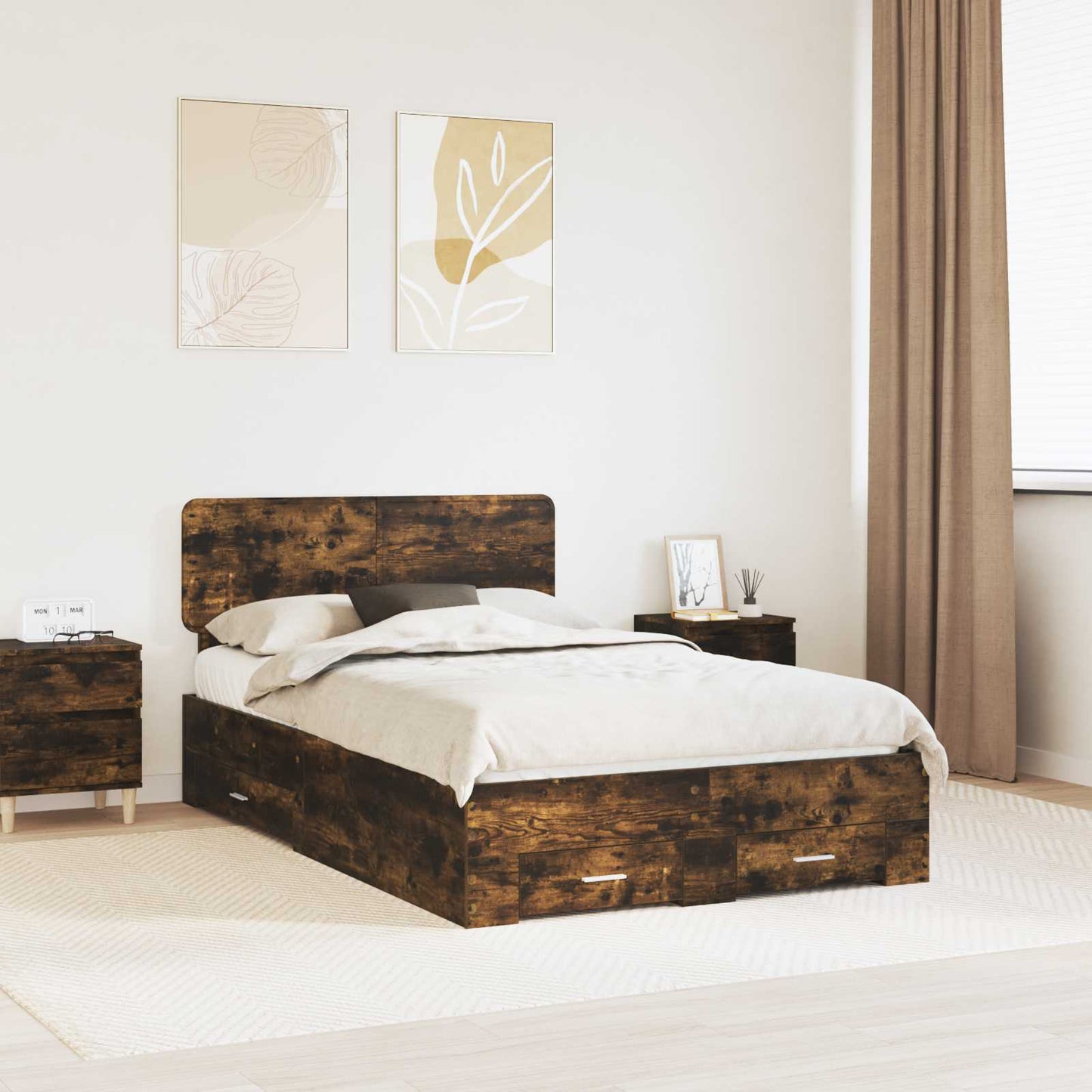 Bedframe met hoofdeinde Gerookt eiken 120 x 200 cm Bewerkt hout is nu te koop bij PeponiXL, paradijselijk wonen!