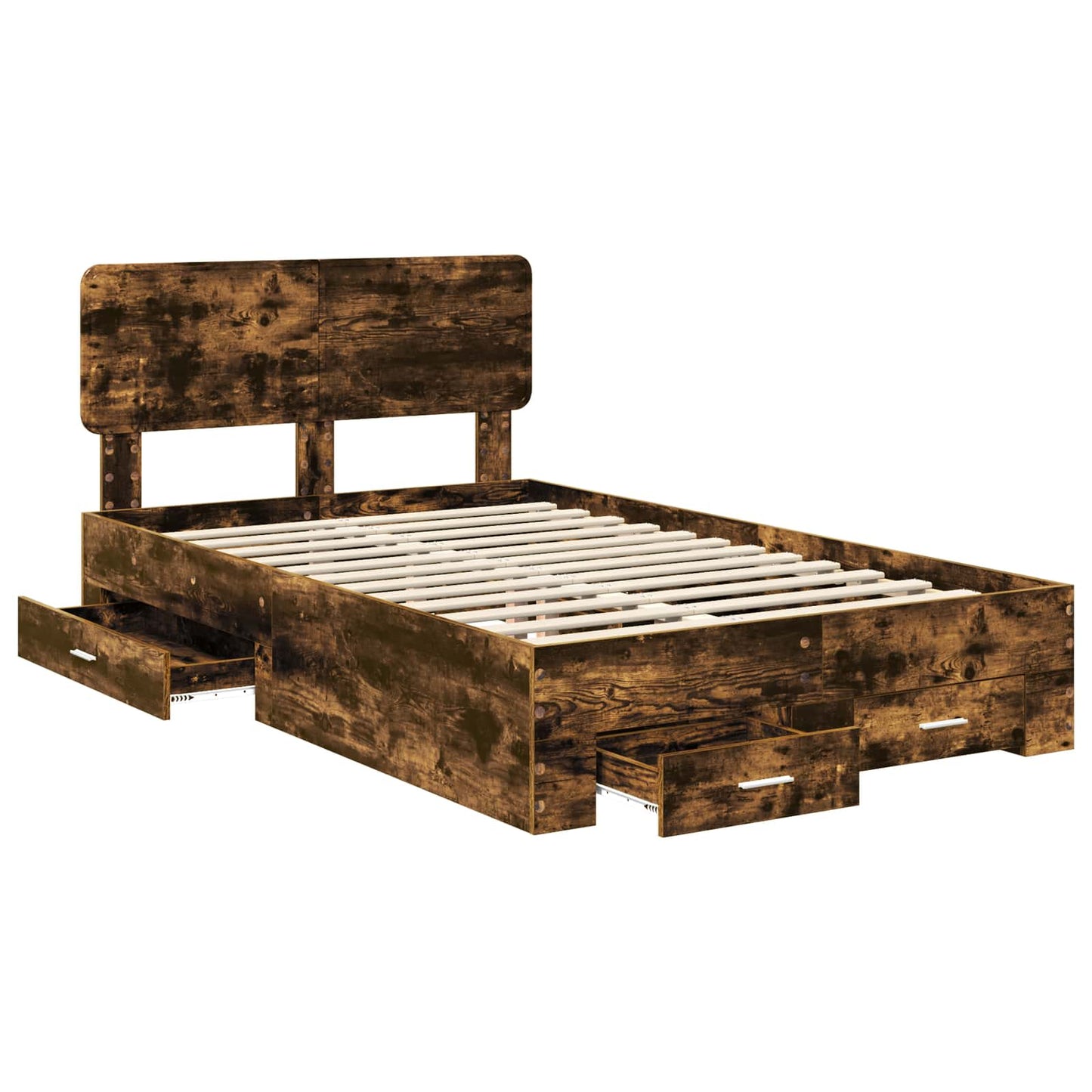 Bedframe met hoofdeinde Gerookt eiken 120 x 200 cm Bewerkt hout is nu te koop bij PeponiXL, paradijselijk wonen!