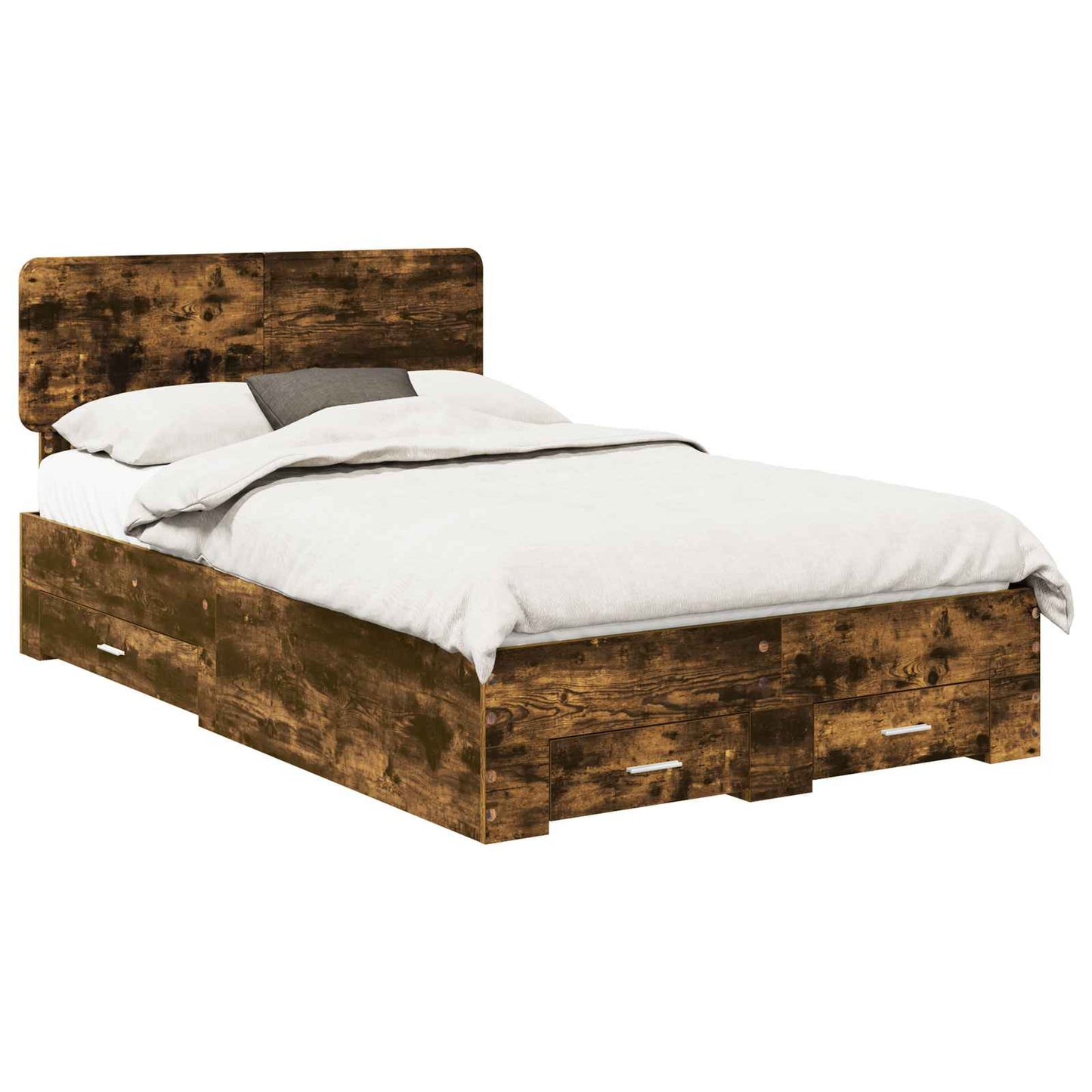 Bedframe met hoofdeinde Gerookt eiken 120 x 190 cm Bewerkt hout is nu te koop bij PeponiXL, paradijselijk wonen!