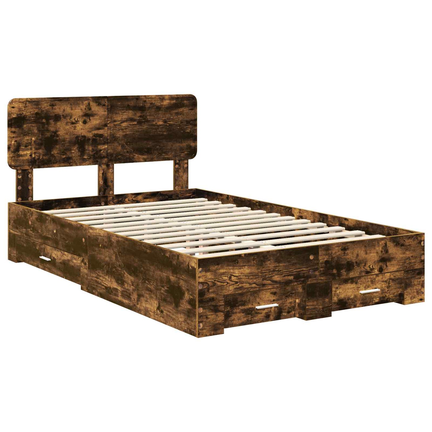 Bedframe met hoofdeinde Gerookt eiken 120 x 190 cm Bewerkt hout is nu te koop bij PeponiXL, paradijselijk wonen!
