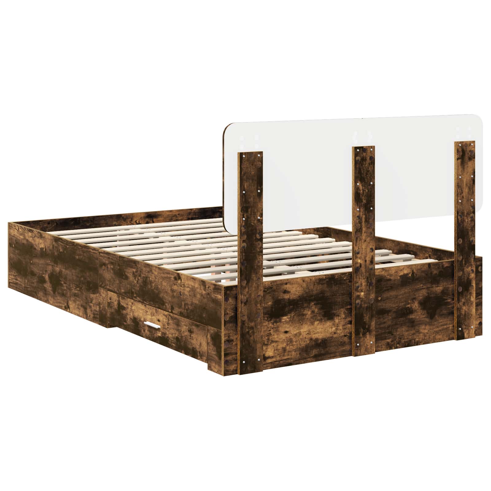 Bedframe met hoofdeinde Gerookt eiken 120 x 190 cm Bewerkt hout is nu te koop bij PeponiXL, paradijselijk wonen!