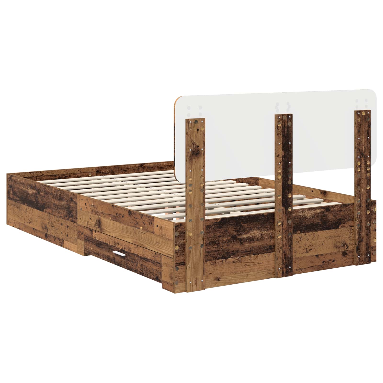 Bedframe met hoofdeinde Oudhout 120 x 190 cm Bewerkt hout is nu te koop bij PeponiXL, paradijselijk wonen!
