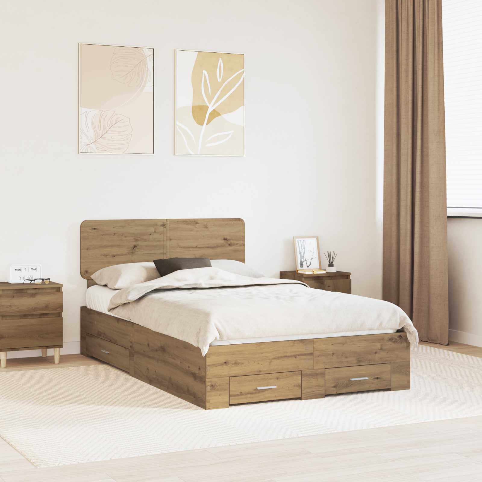 Bedframe met hoofdeinde Artisan Eiken 120 x 190 cm Bewerkt hout is nu te koop bij PeponiXL, paradijselijk wonen!