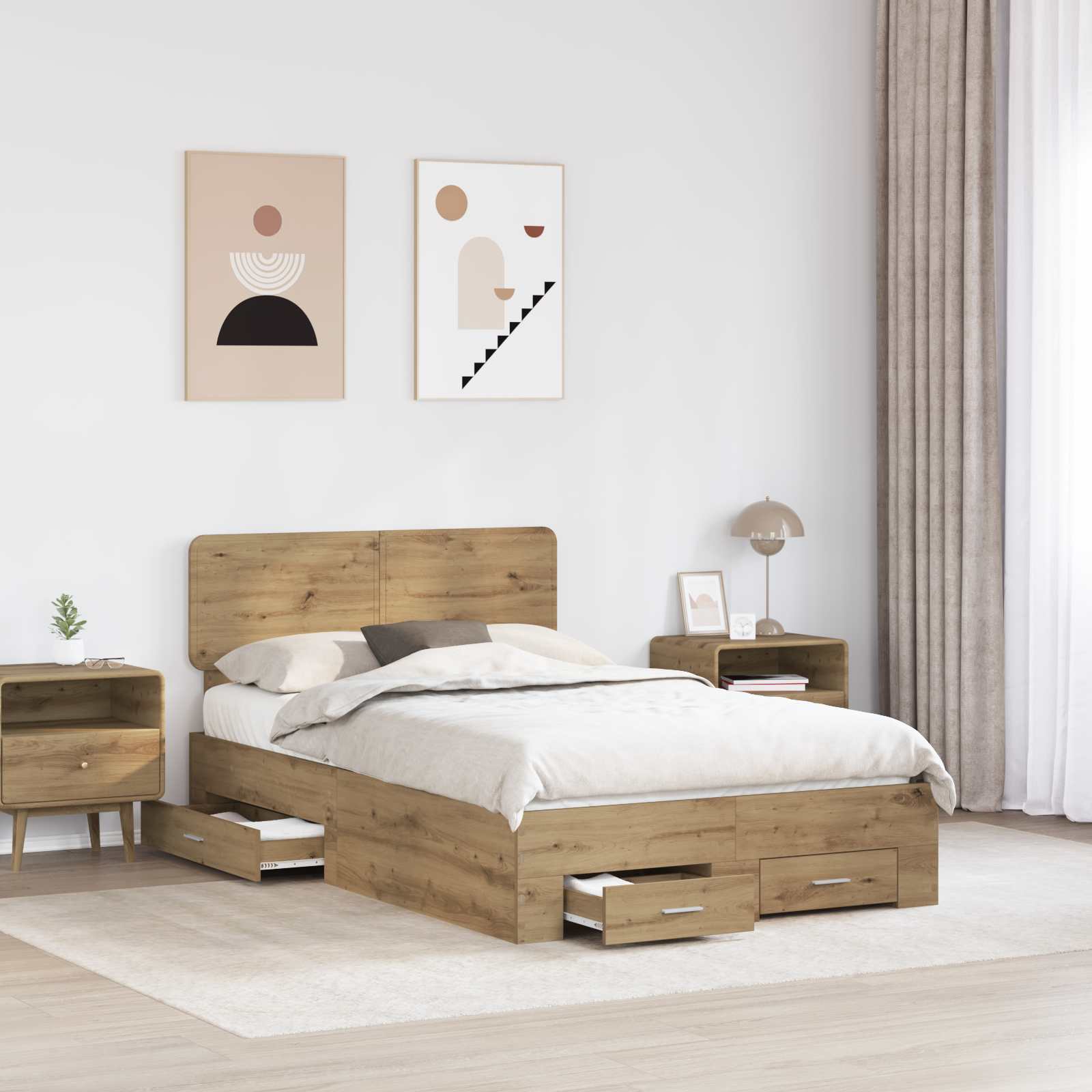 Bedframe met hoofdeinde Artisan Eiken 120 x 190 cm Bewerkt hout is nu te koop bij PeponiXL, paradijselijk wonen!